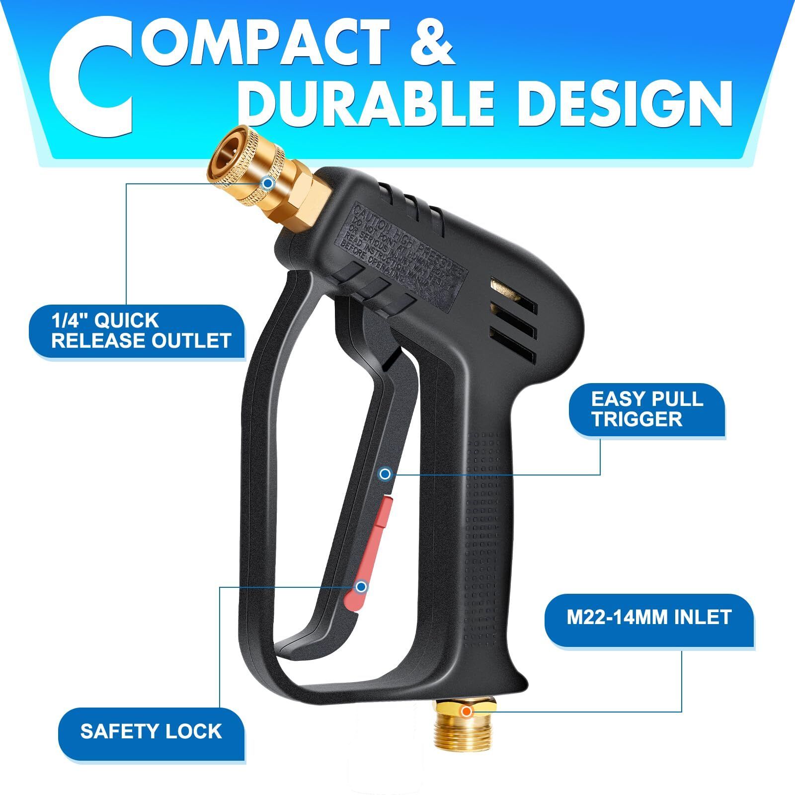TOOLCY 4000 PSI Pressure Washer Gun with M22-14mm/15mm Inlet 1/4″ Quick Connect