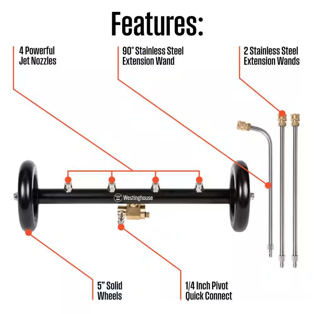 16 In. 4400 PSI Undercarriage Cleaner and Water Broom for Pressure Washers
