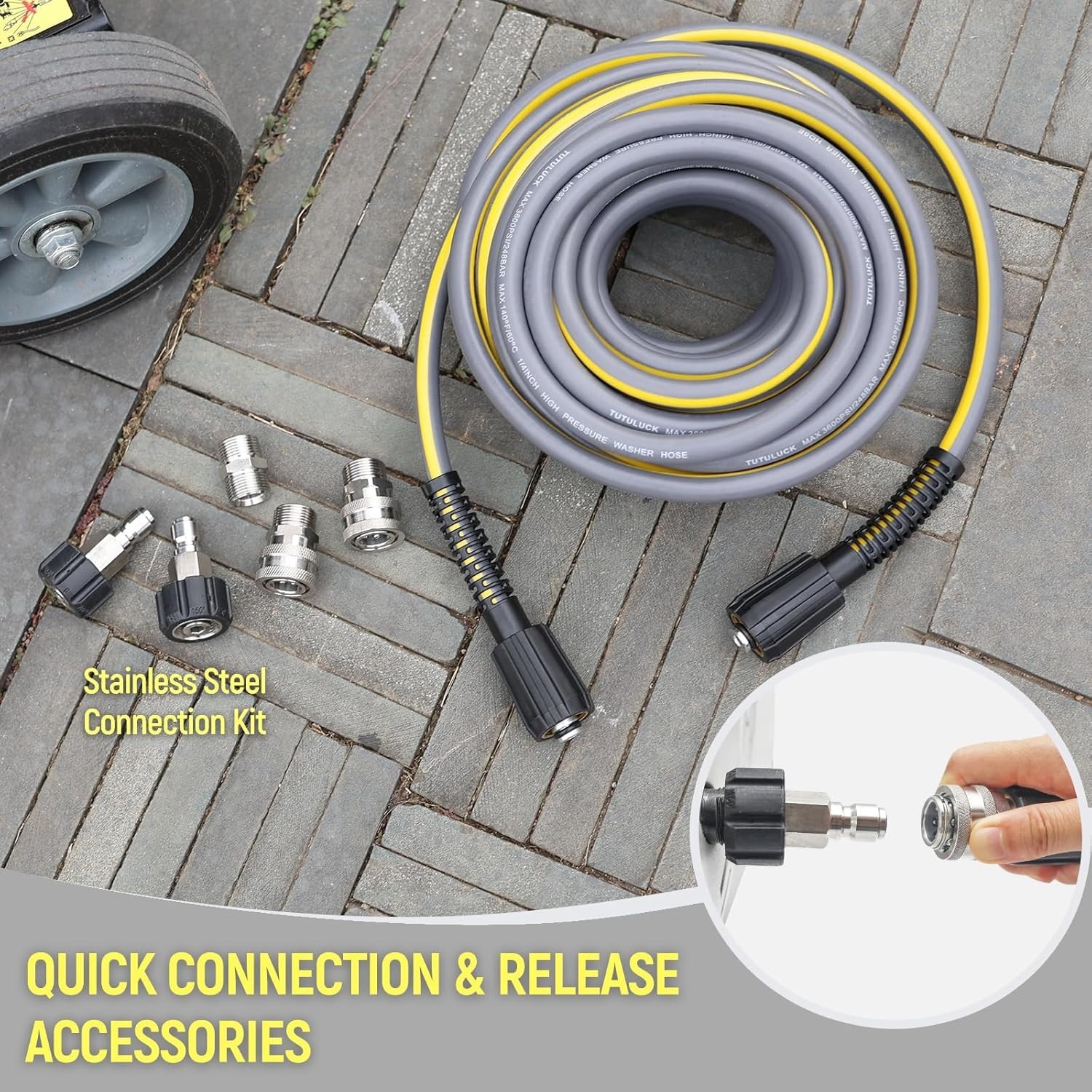 “Manguera flexible 50FT para hidrolavadora, resistente a dobleces. “