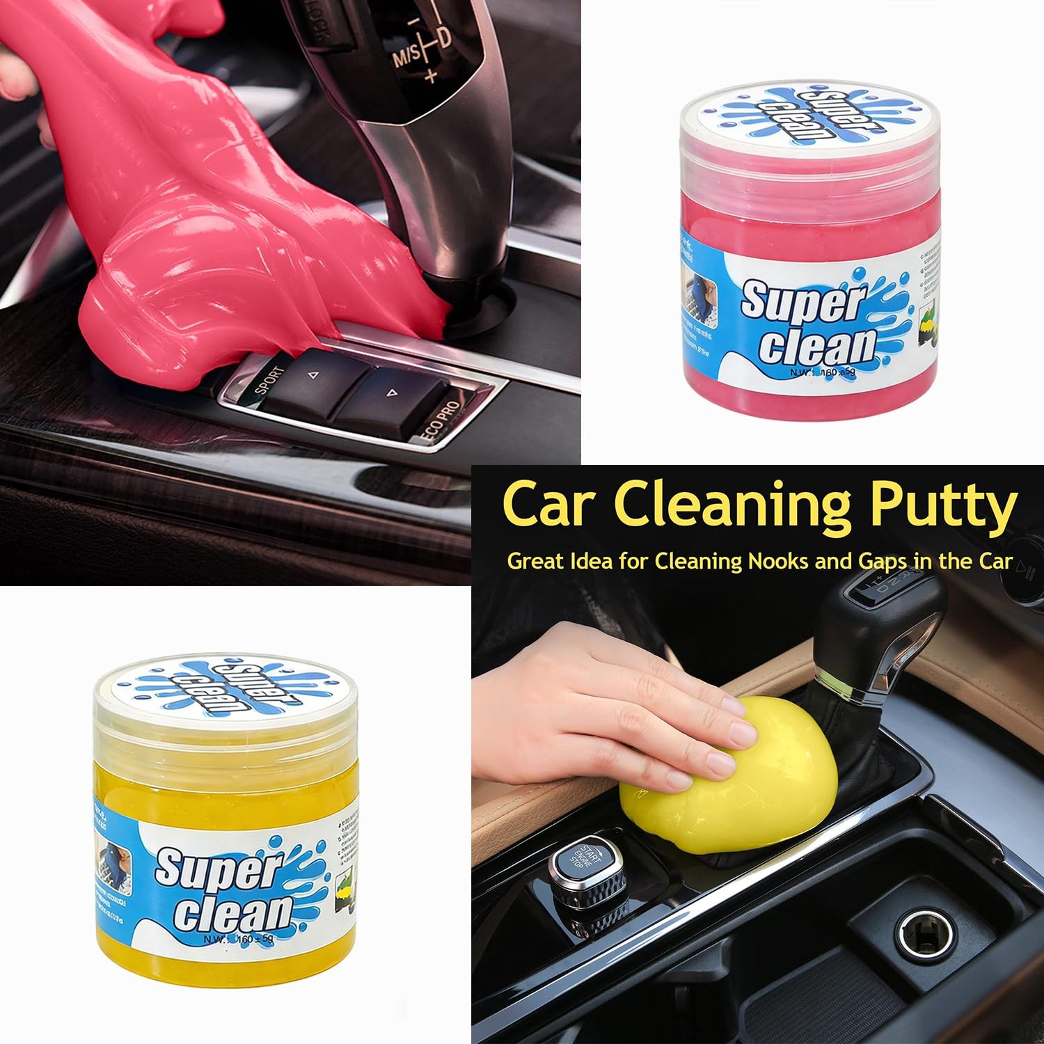 AACGIN Car Cleaning Gel Putty, Reusable Interior Slime Yellow，Pink