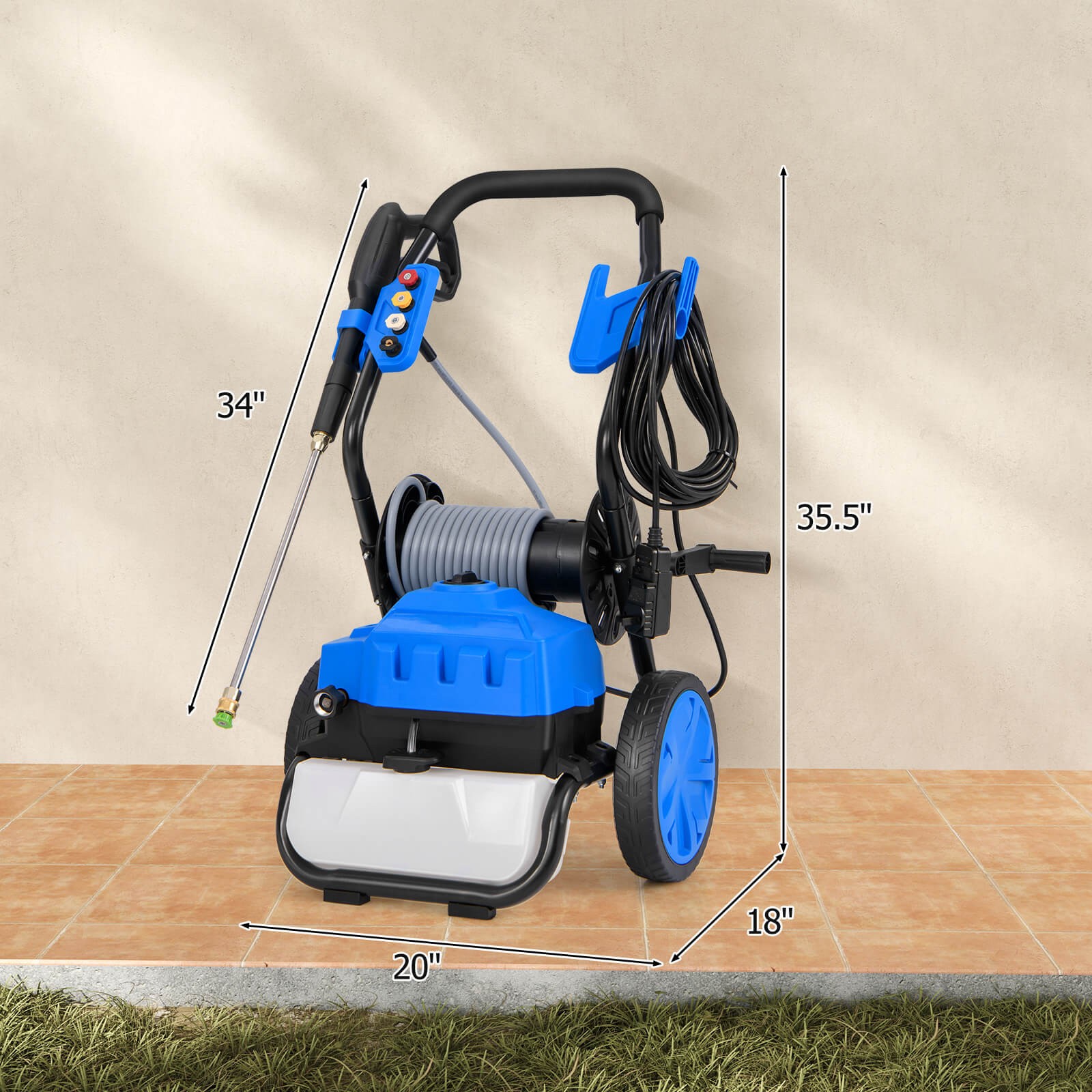 Electric Pressure Washer w/ Wheels 5 Quick Connect Nozzles Soap Bottle spray gun
