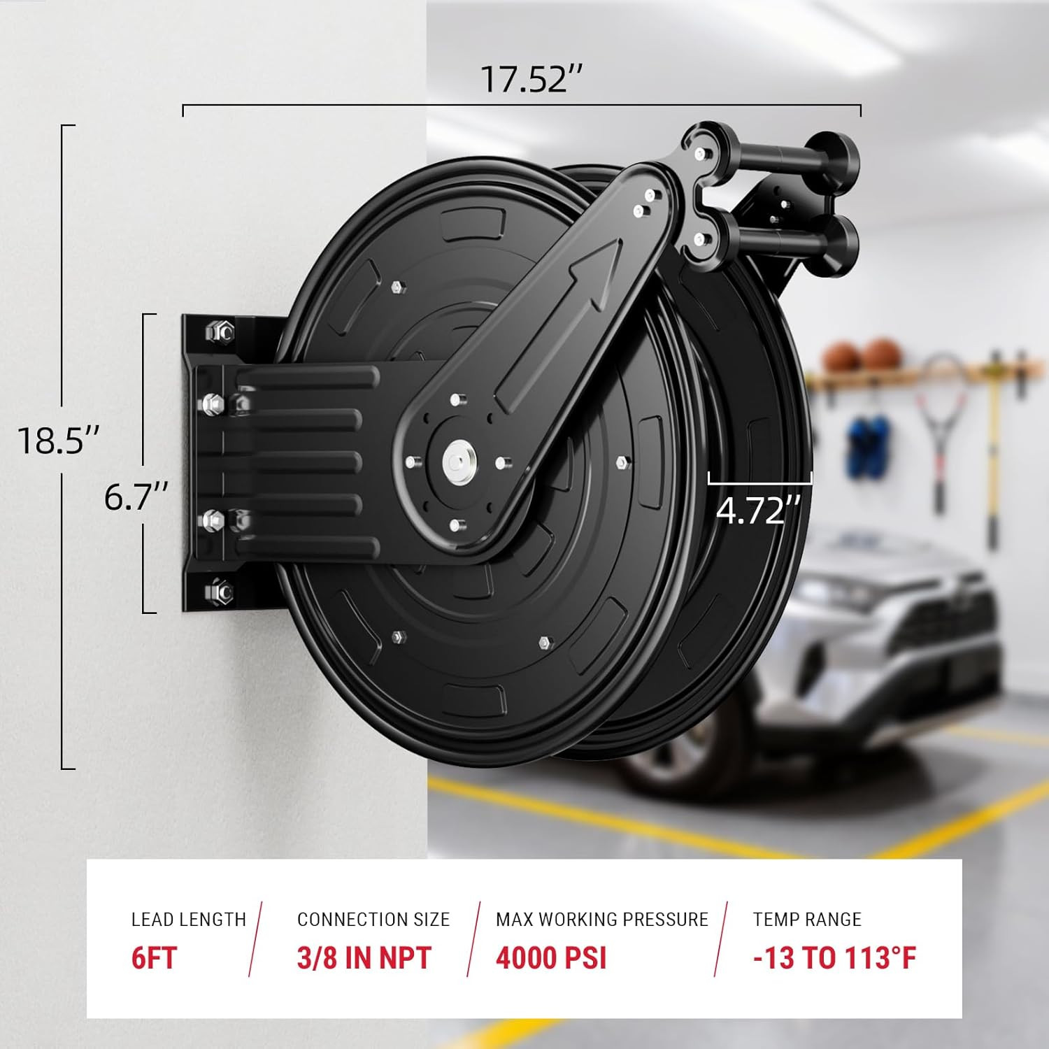 Pressure Washer Hose Reel, 3/8 in X 50 Ft Retractable Pressure Washer Reel – Onl