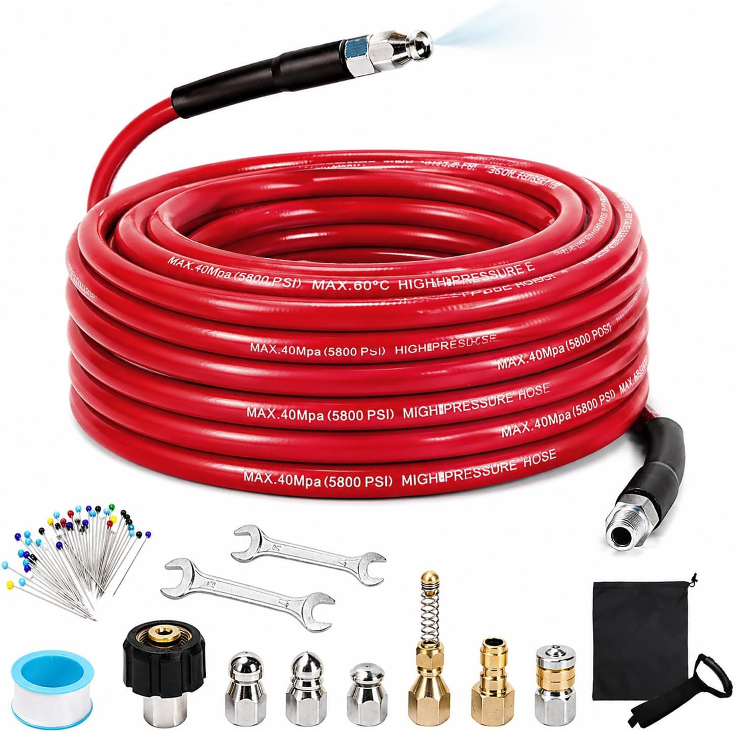 Sewer Jetter Kit for Pressure Washer, 50FT 5800 PSI Drain Cleaner Hose with 1/4″