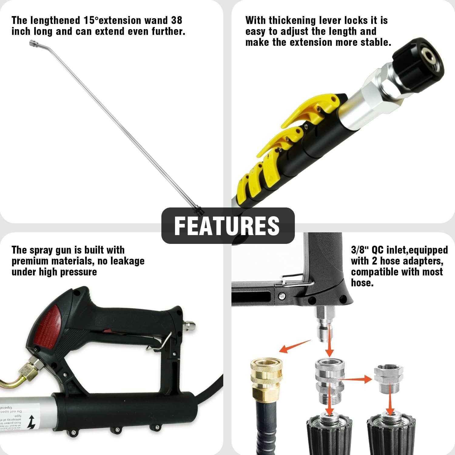 25 FT Telescoping Pressure Washer Wand with 7 Spray Nozzle Tips and Brush Head