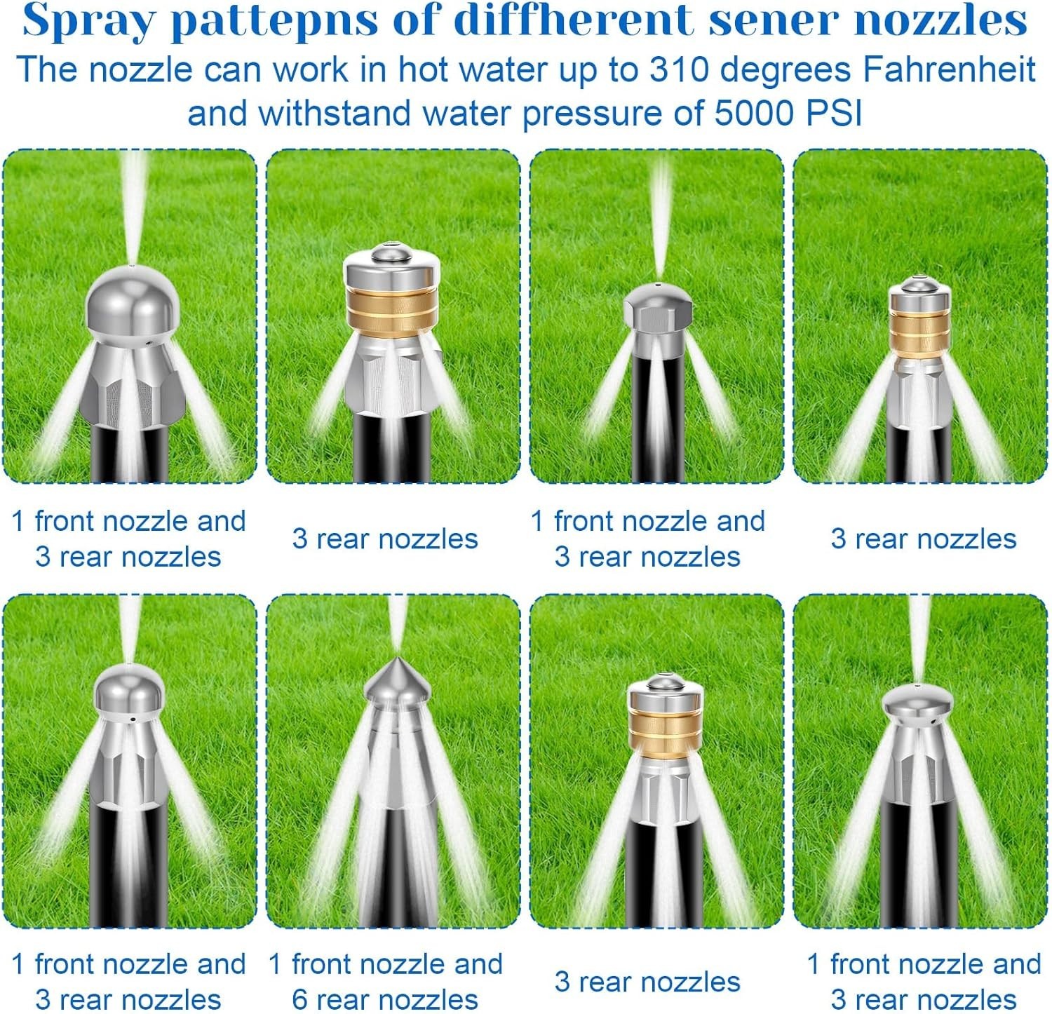 10 Pcs Sewer Jetter Nozzle Kit Stainless Steel Jetter Heads Kit Otating Button D