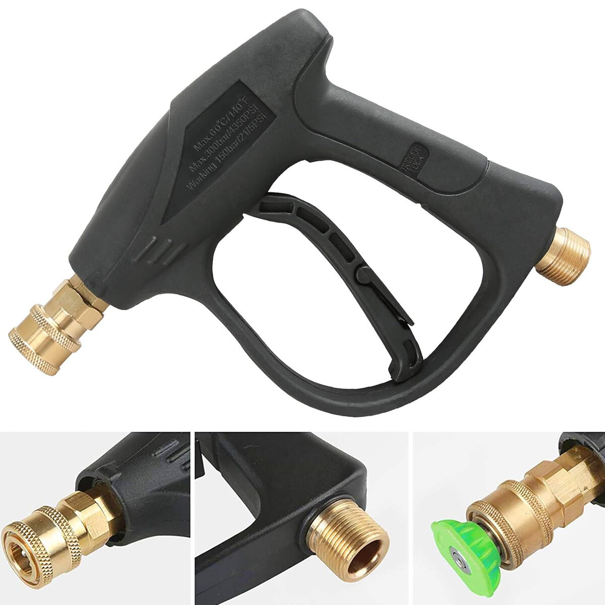 1/4″ High Pressure Washer Gun 4000 PSI Car Wash Foam Spray Short Wand w/5 Nozzle