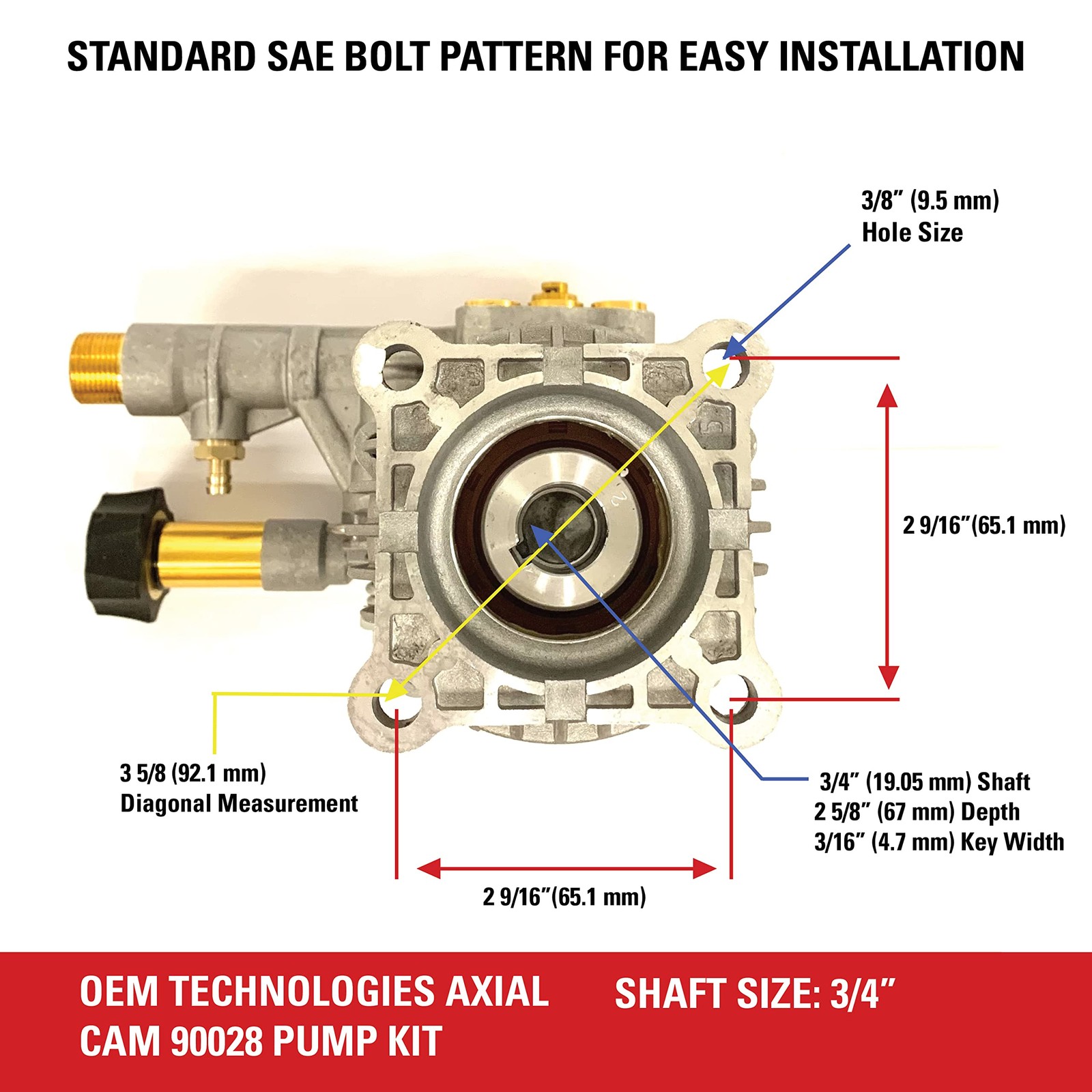 OEM Technologies 3300 PSI 2.4 GPM Horizontal Pressure Washer Pump Kit 90028