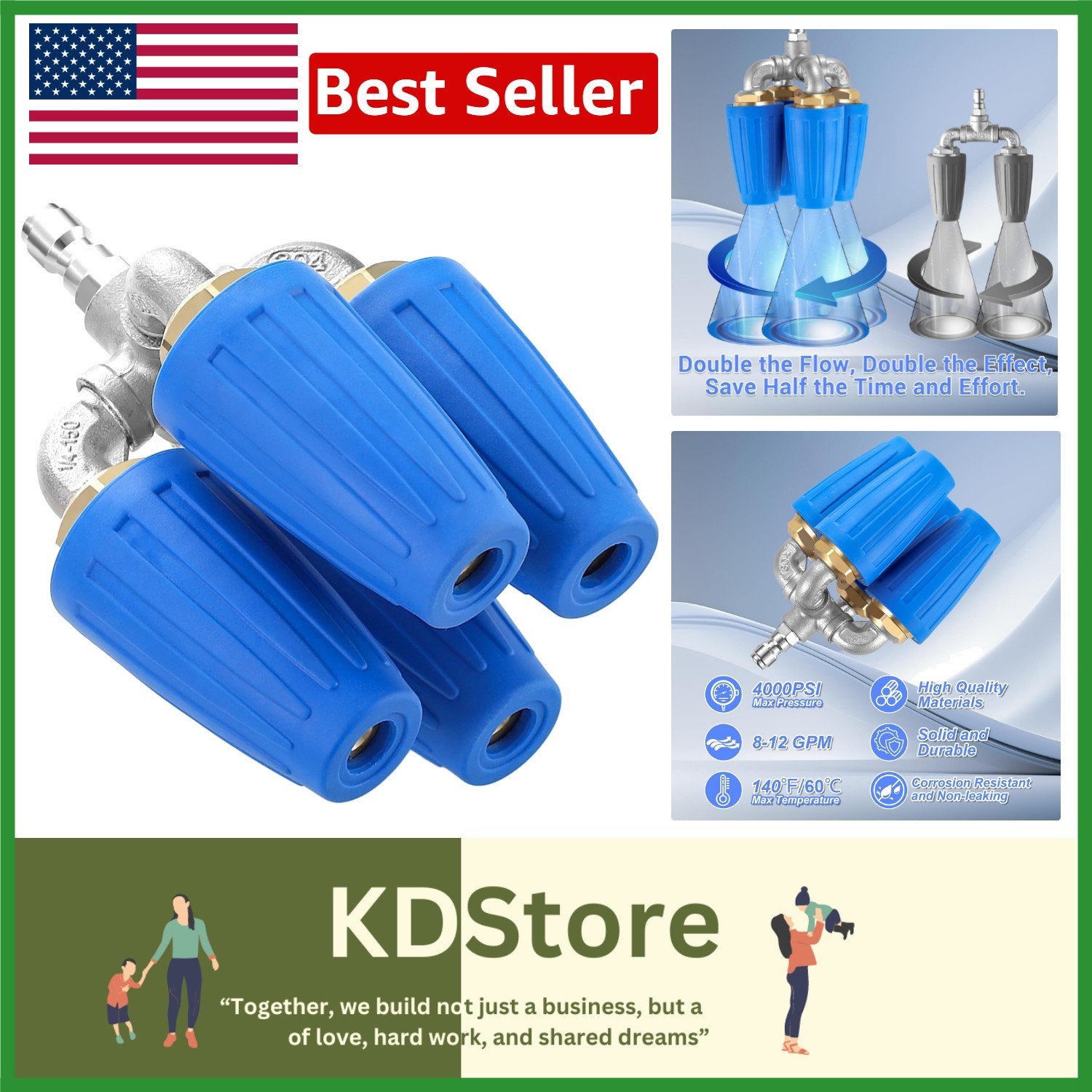 High-Performance 4-in-1 Turbo Nozzle – 2.0 Orifice, Ideal for Stubborn Stains