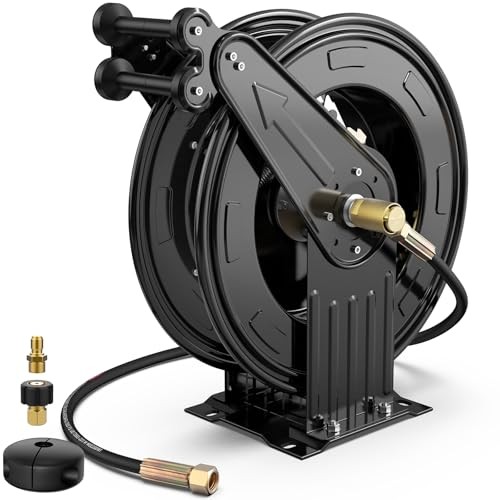 Pressure Washer Hose Reel 3/8×50 Ft Retractable 4000 PSI Steel