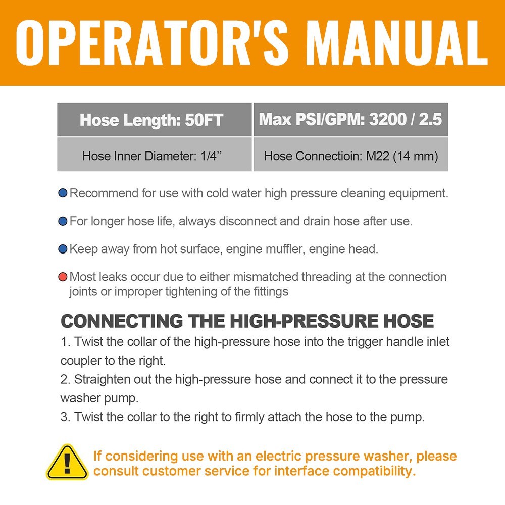 YAMATIC Pressure Washer Hose 1/4″ Kink M22-14mm to 3/8″ Quick Connect, 3200 PSI