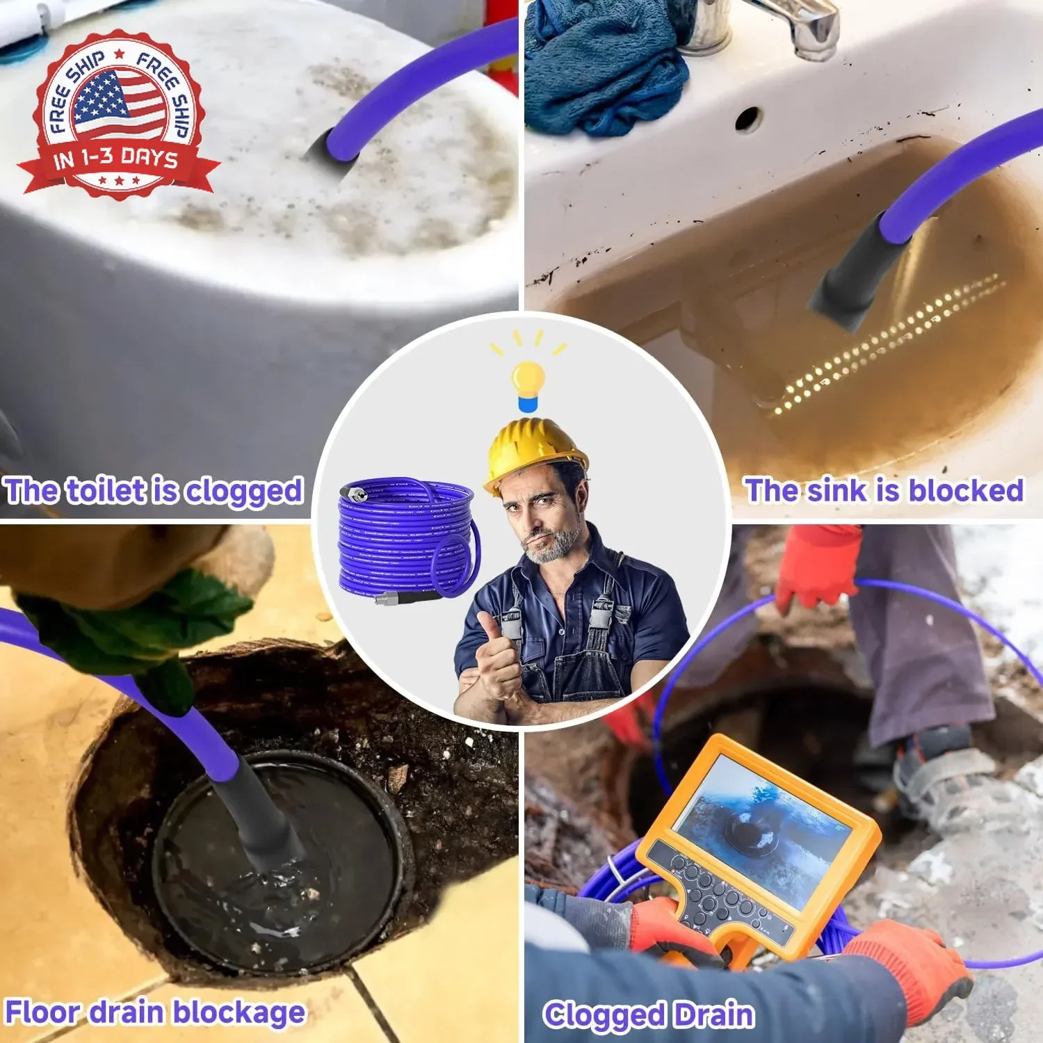 100FT Sewer Jetter Kit Pressure Washer Drain Cleaner Hose 5800PSI Rotating Nozzl