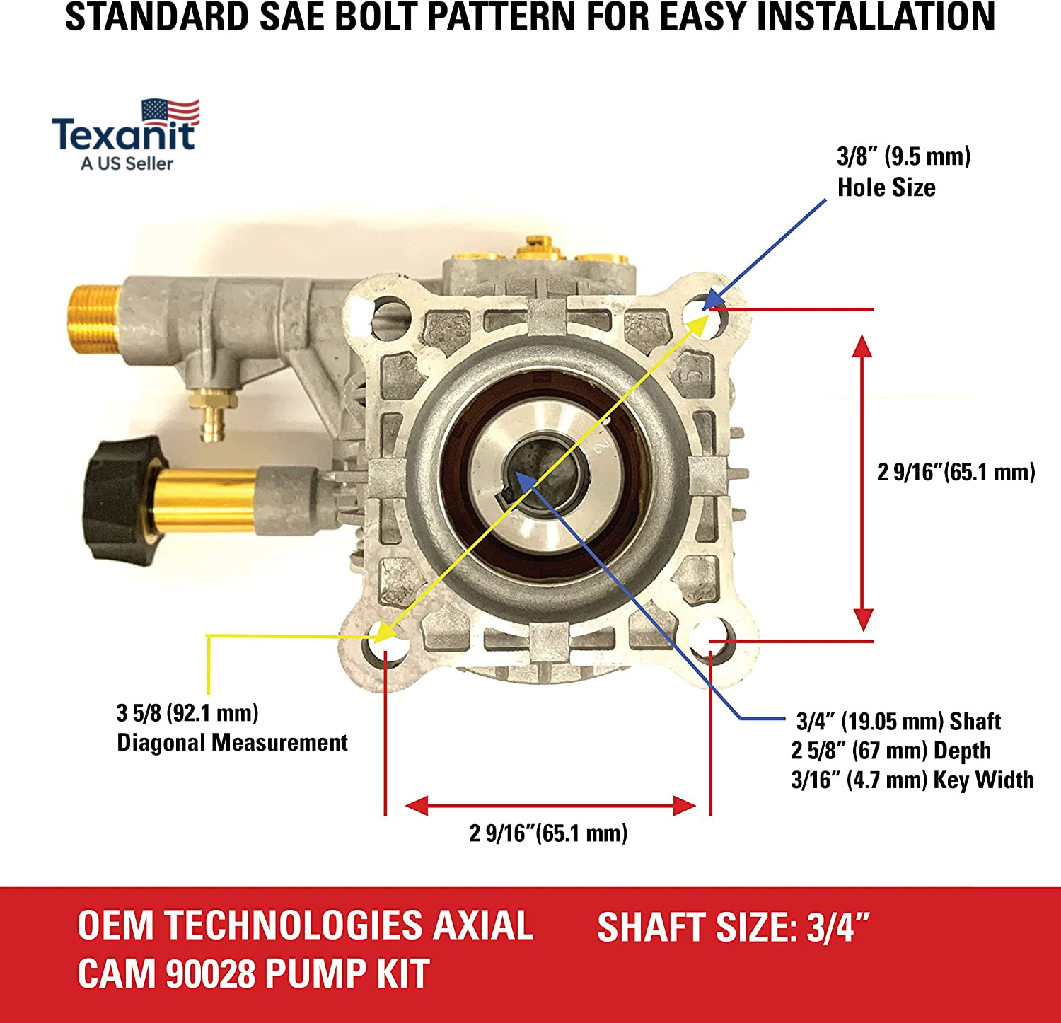 OEM Technologies 3300 PSI 2.4 GPM Replacement Pressure Washer Pump Kit, Horizont