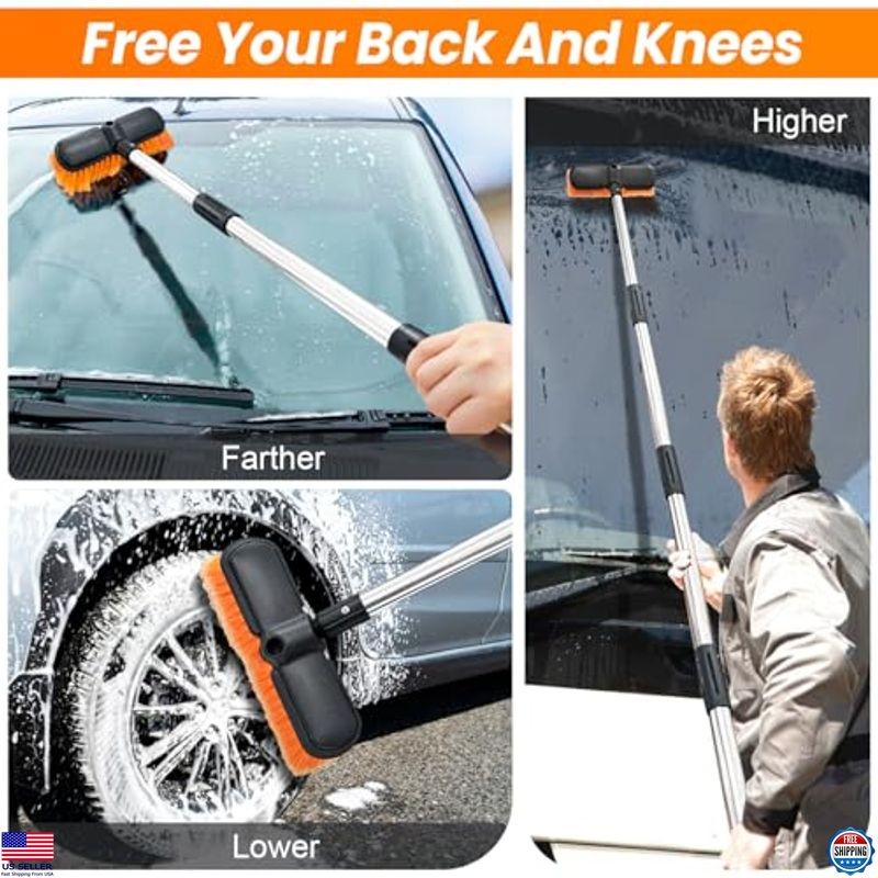 65″ Car Wash Brush with Extension Pole, Soft No Scratch Cleaning Tool for