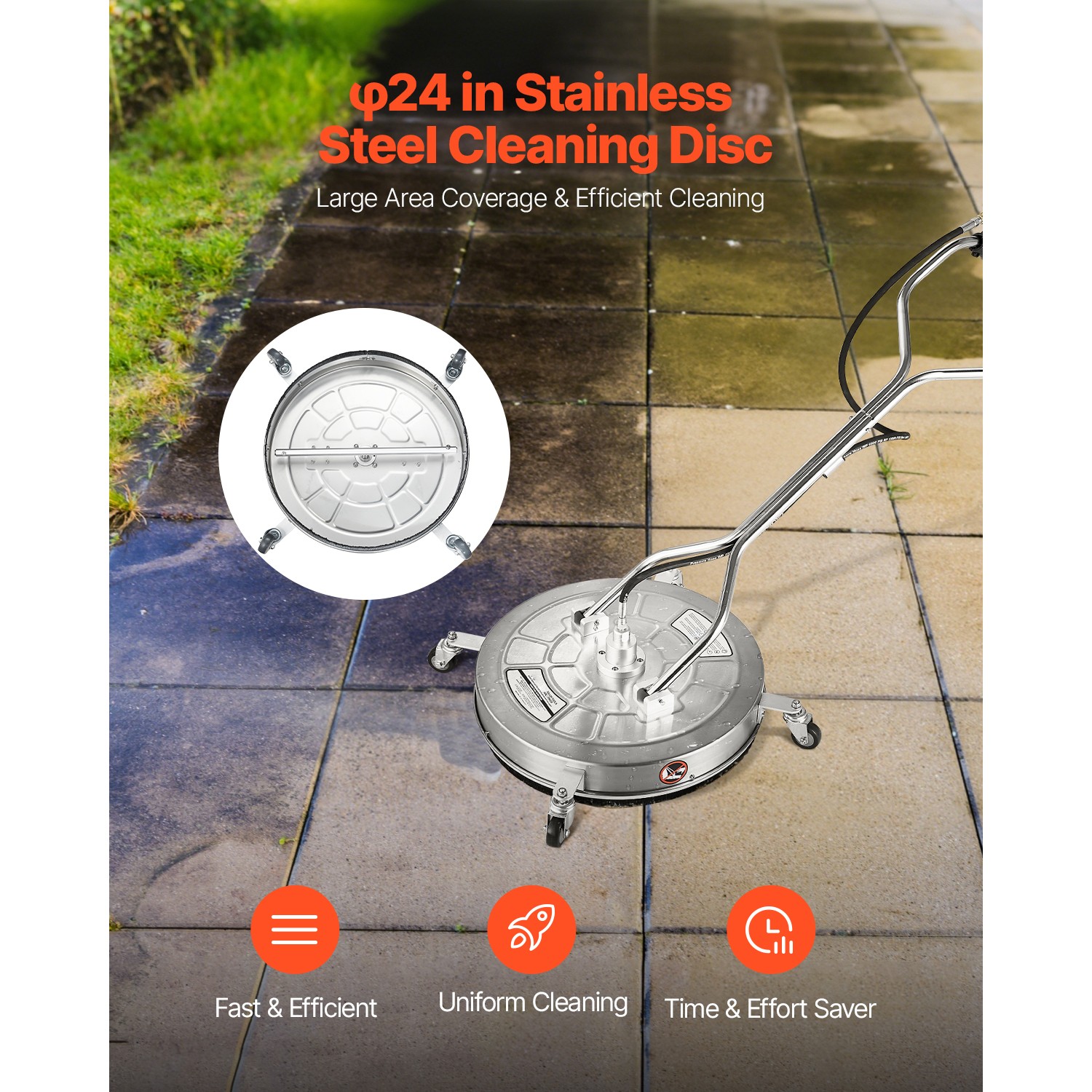 Uimoso 24″ Pressure Washer Surface Cleaner 4 Wheels Dual Handle 4000 Max PSI