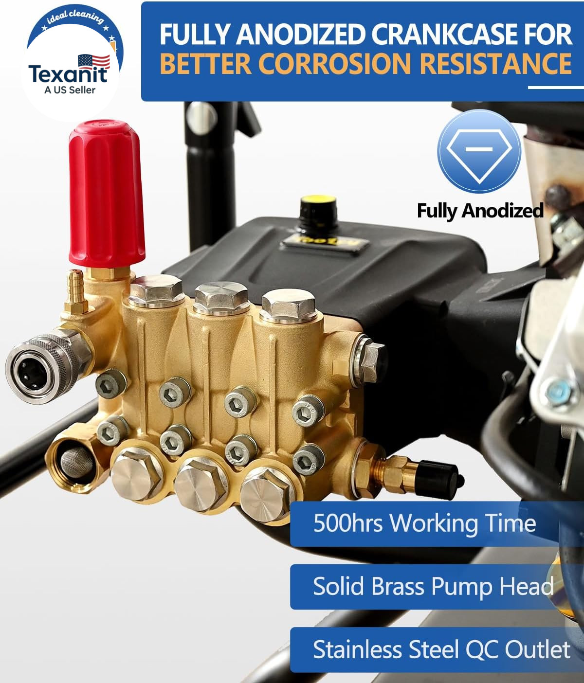 Pressure Washer Pump Max 4400 PSI 4.2 GPM, 1″ Shaft Horizontal Gas Power Washer
