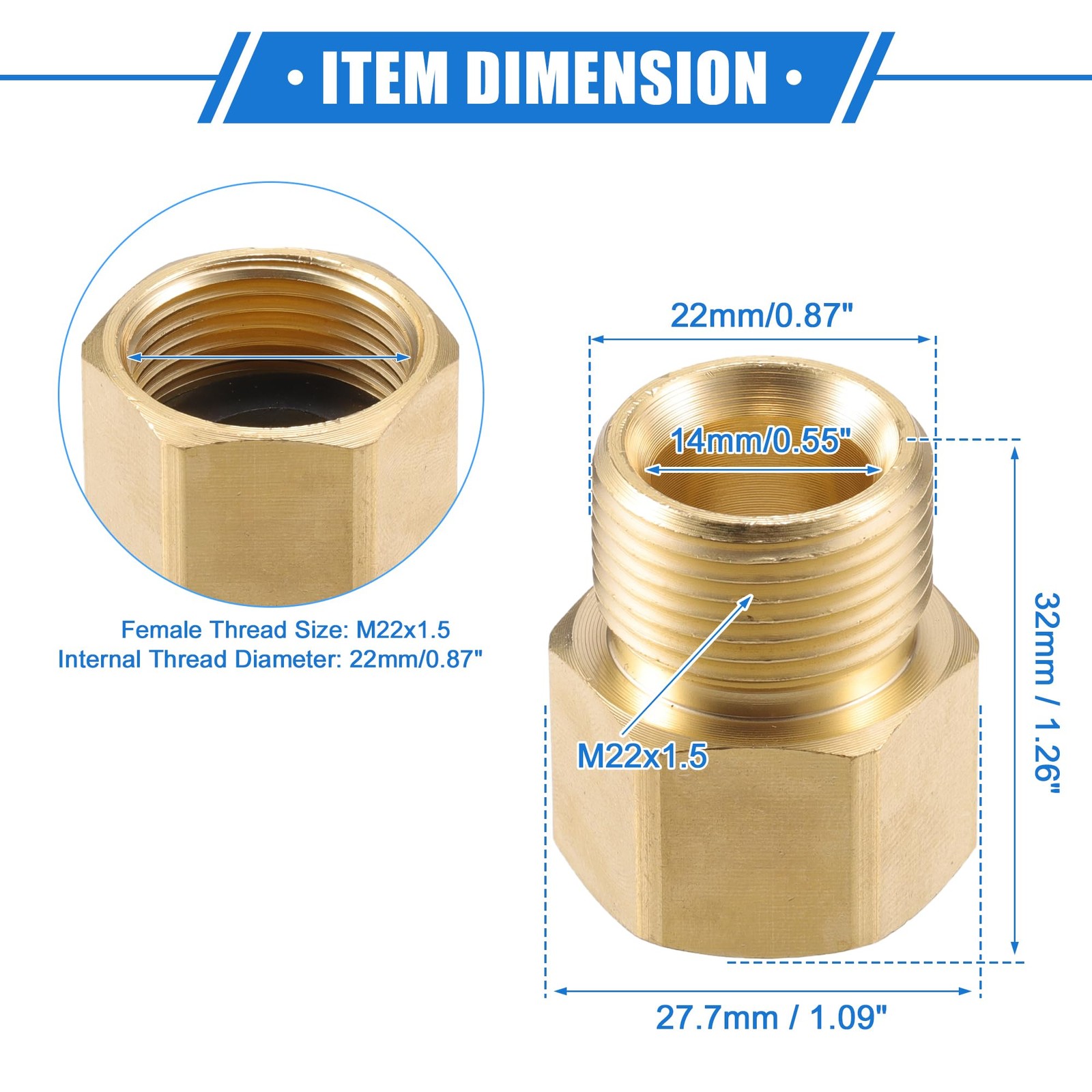 Pressure Washer Connector, M22x1.5 Female Adapter Brass Screw Hose Connector …