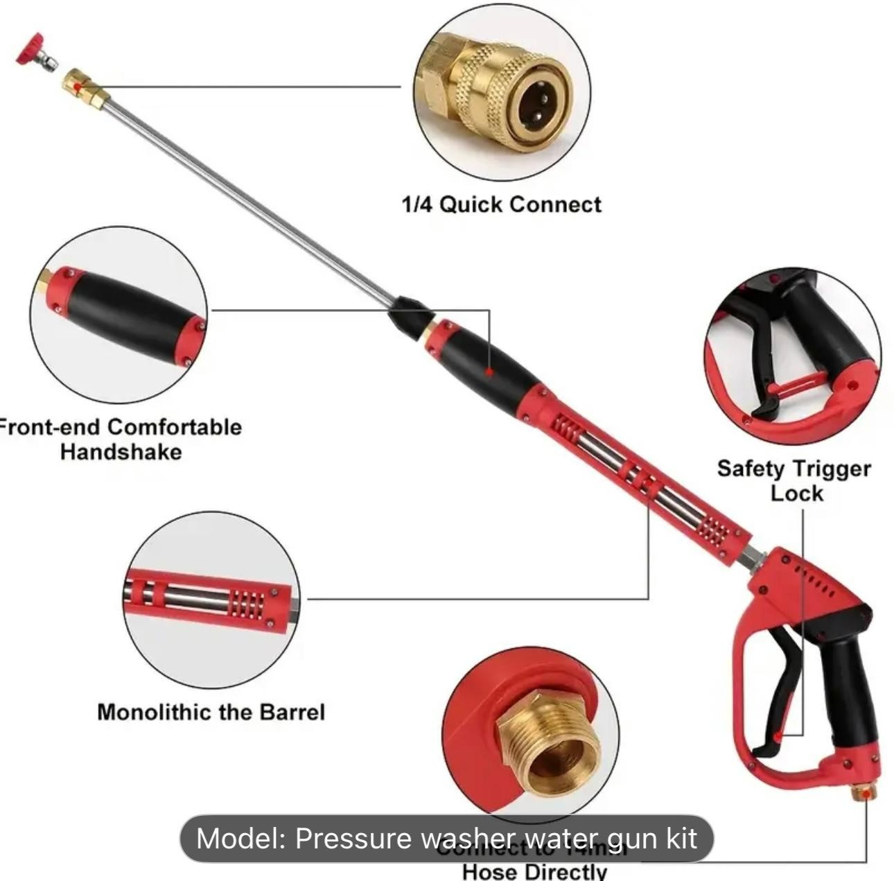 Cleaning Gun with Replacement Wand, 5 Nozzle Heads, M22 Connector, 39 Inches