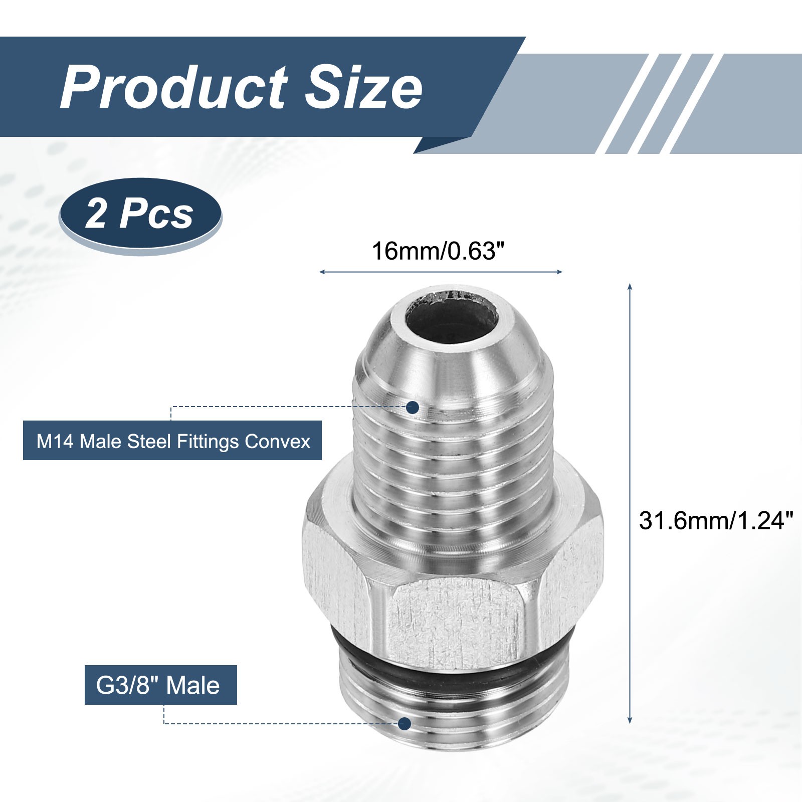 2Pcs Pressure Washer Adapter, G3/8″ Male to M14 Male Steel Fittings Convex