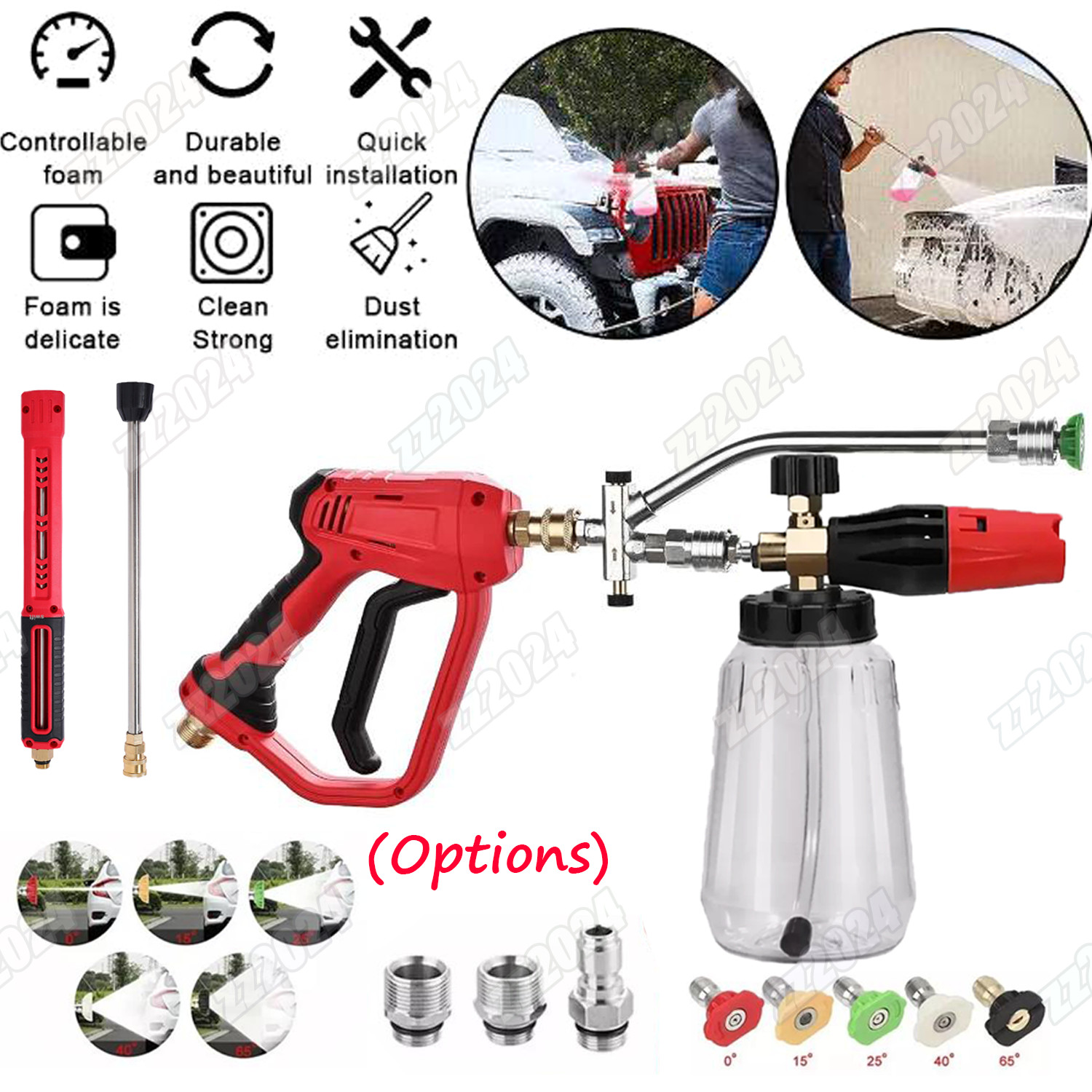 1L Foam Cannon Bottle,1/4″ Dual Connector, Pressure Washer Gun 4000PSI 5 Nozzles