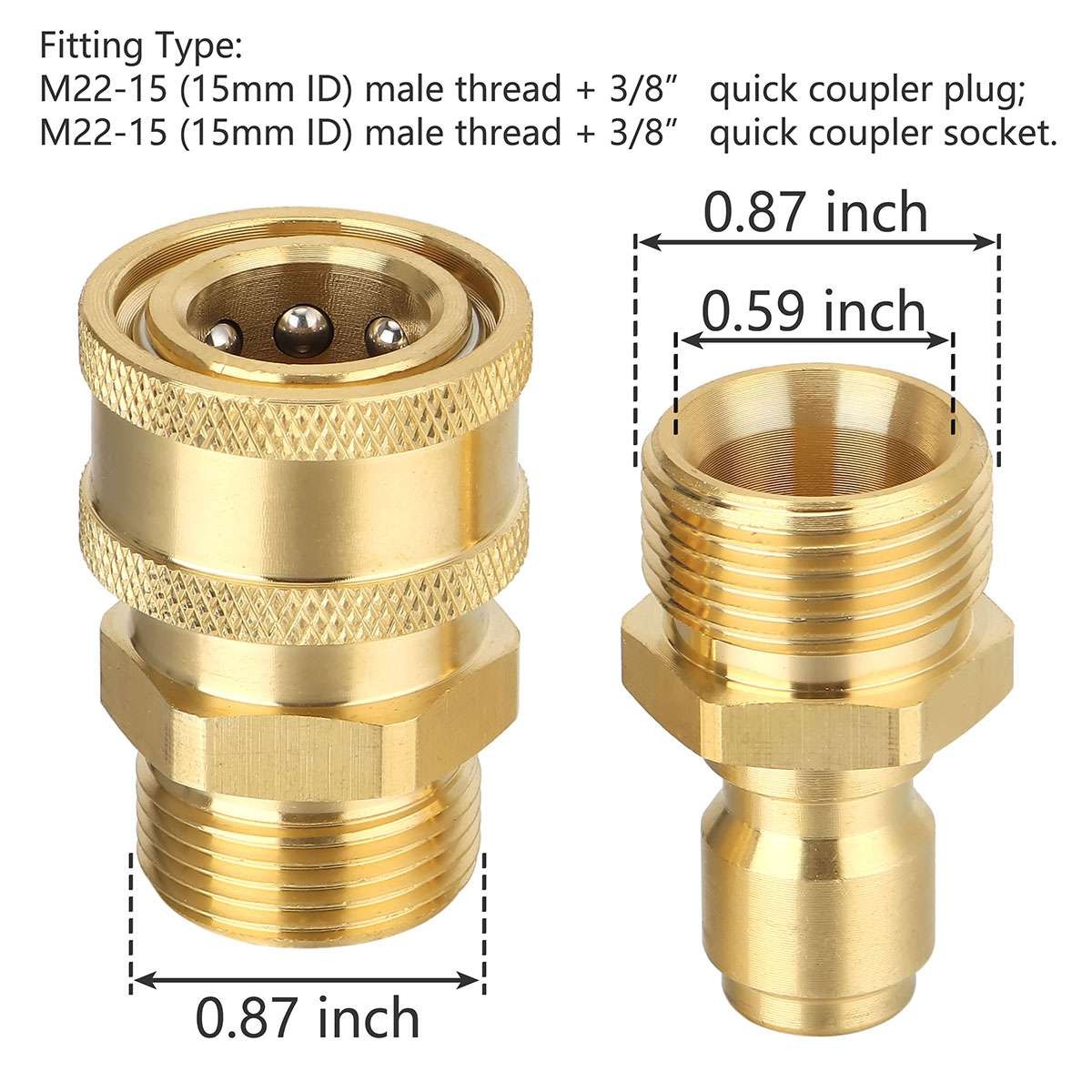 3/8″ M22 Brass Pressure Washer Quick Release Connect Fitting Coupling Adapter US