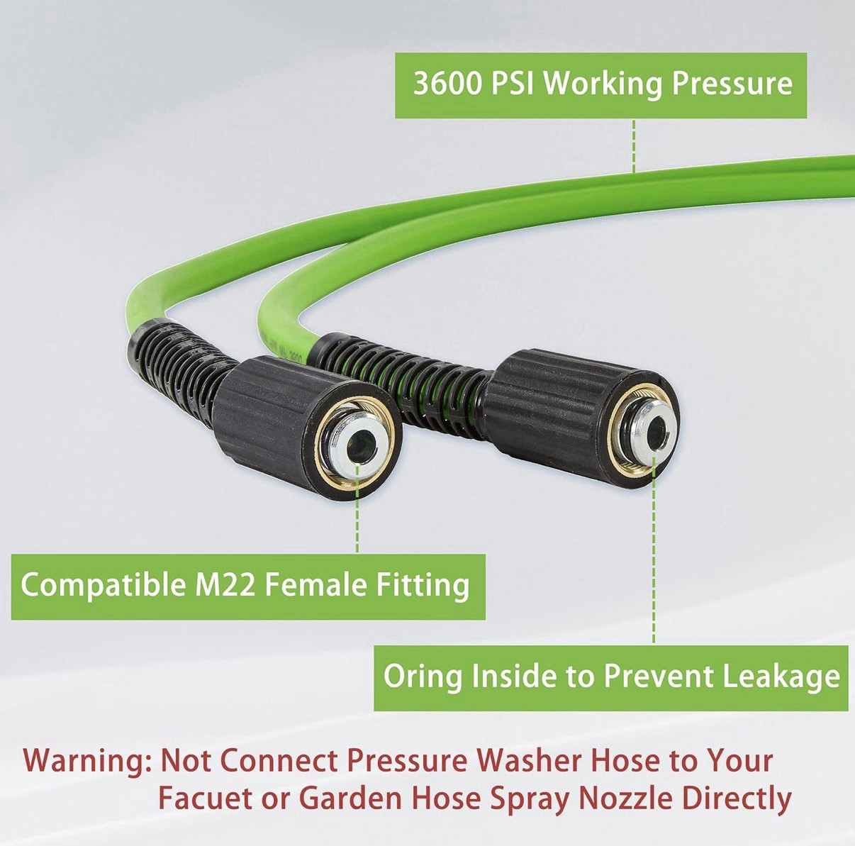 PWACCS Pressure Washer Hose 50 FT x 1/4″, Power Washer Hose Kink Resistant 3600