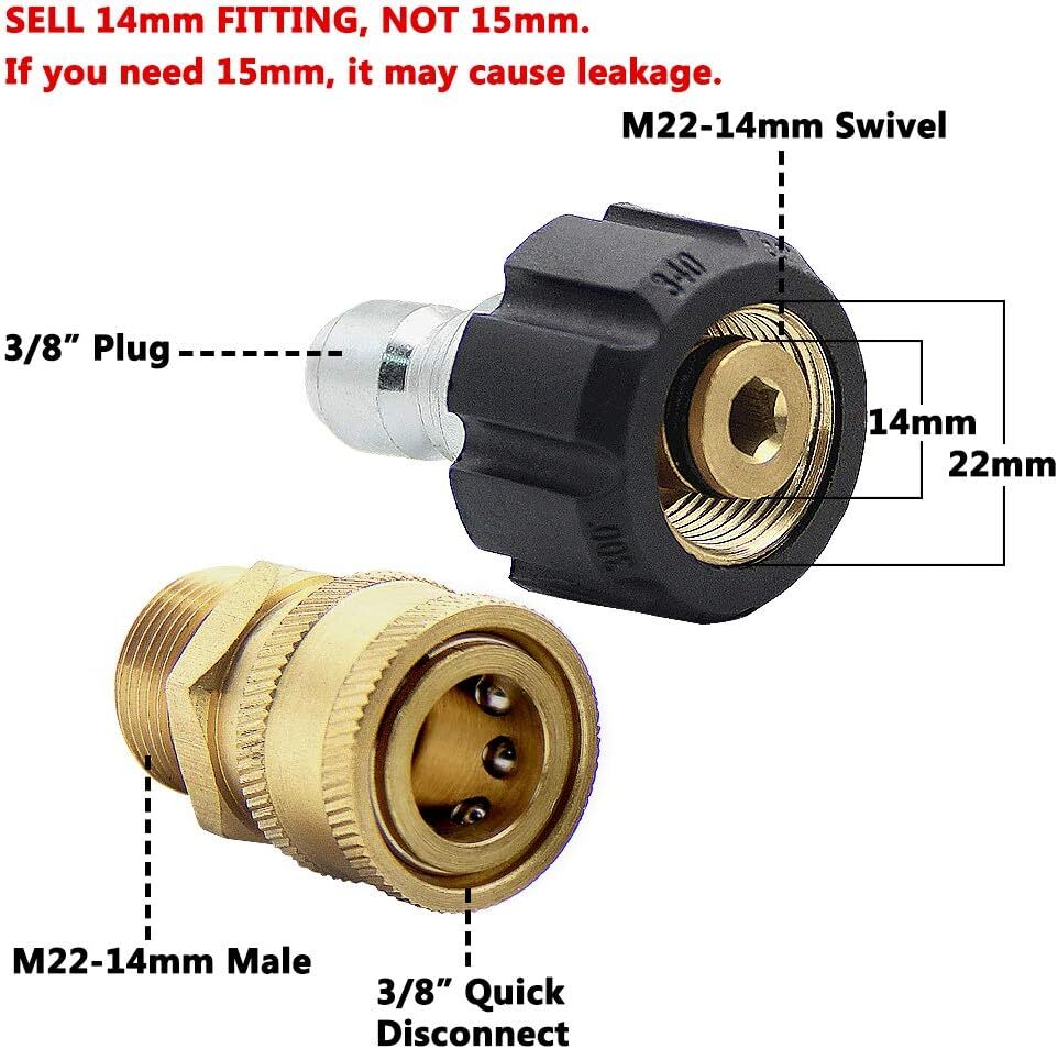 High Pressure Washer Quick Connect Kit Brass M22 14 Swivel 5000 Psi