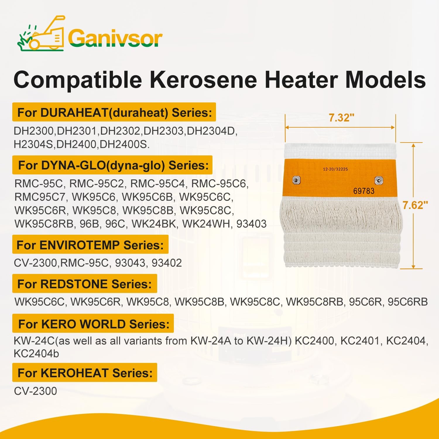 Ganivsor 32225 Kerosene Heater Wick for Kero World KW-24C DuraHeat White