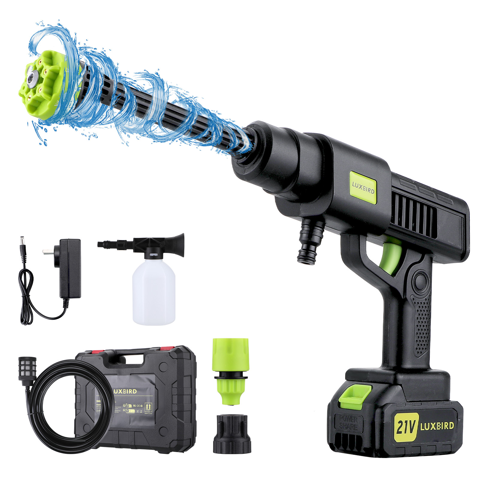 Cordless Portable Washer 21V Electric High Pressure Water Gun with 6-in-1 Spray