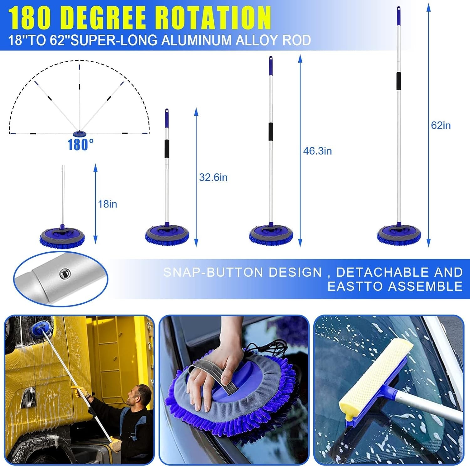 21Pc Car Wash Kit 62″ Brush Mop Long Handle Cleaning Detailing Set