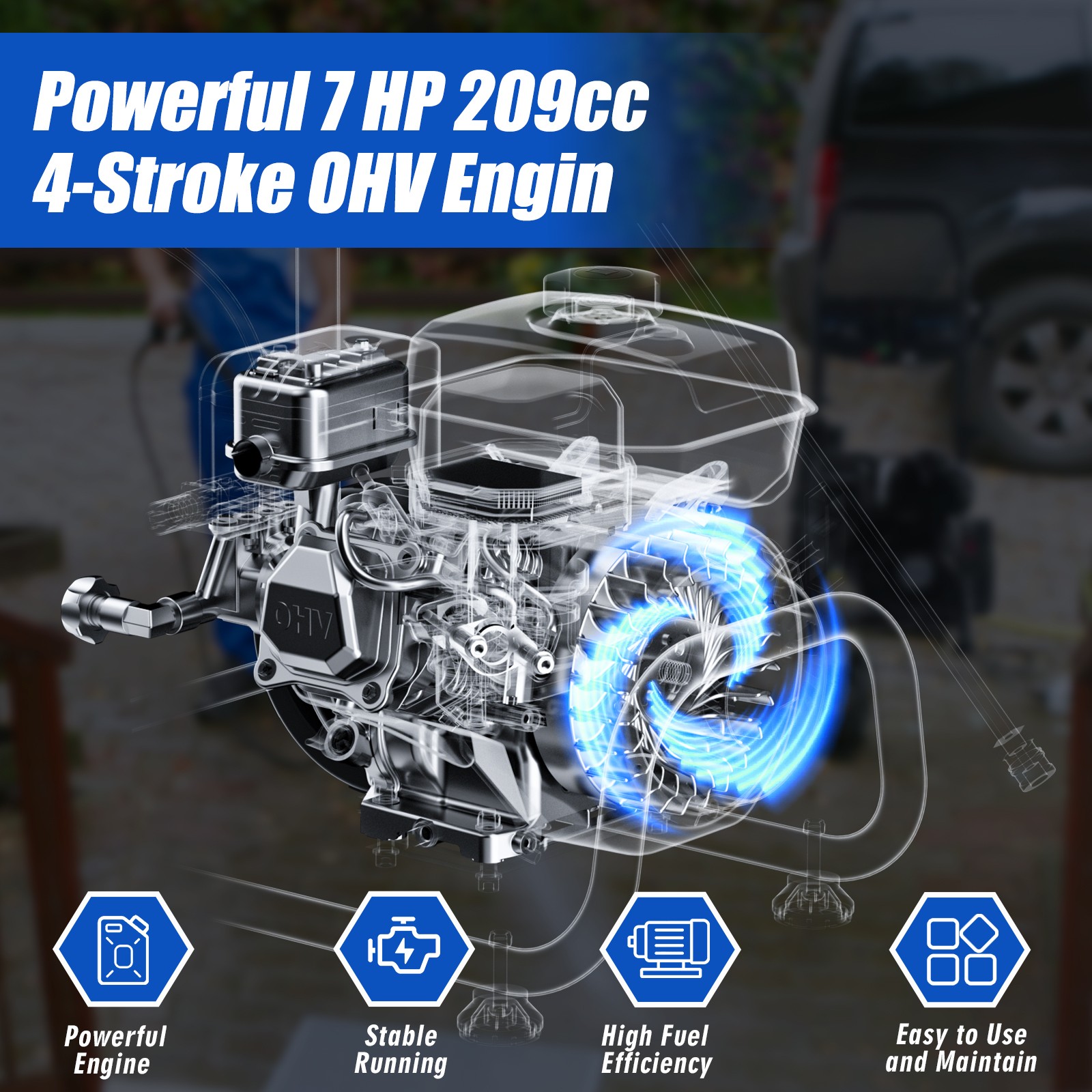 Efurden High Pressure Washer Gas Powered 3500PSI 2.3GPM 209CC 4 Nozzle&25ft Hose