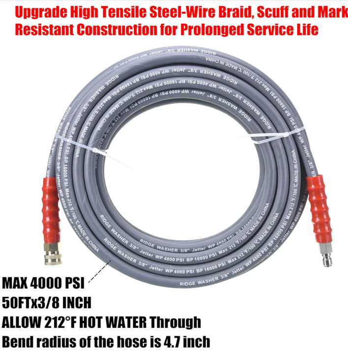Pressure Washer Hose 50 Feet X 3/8 Inch for Hot and Cold Water