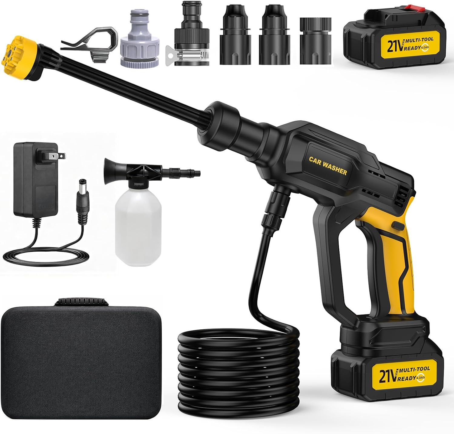 Cordless Pressure Washer 1500PSI, 3 Speed Modes, 6-in-1 Nozzle, 16.4FT Hose