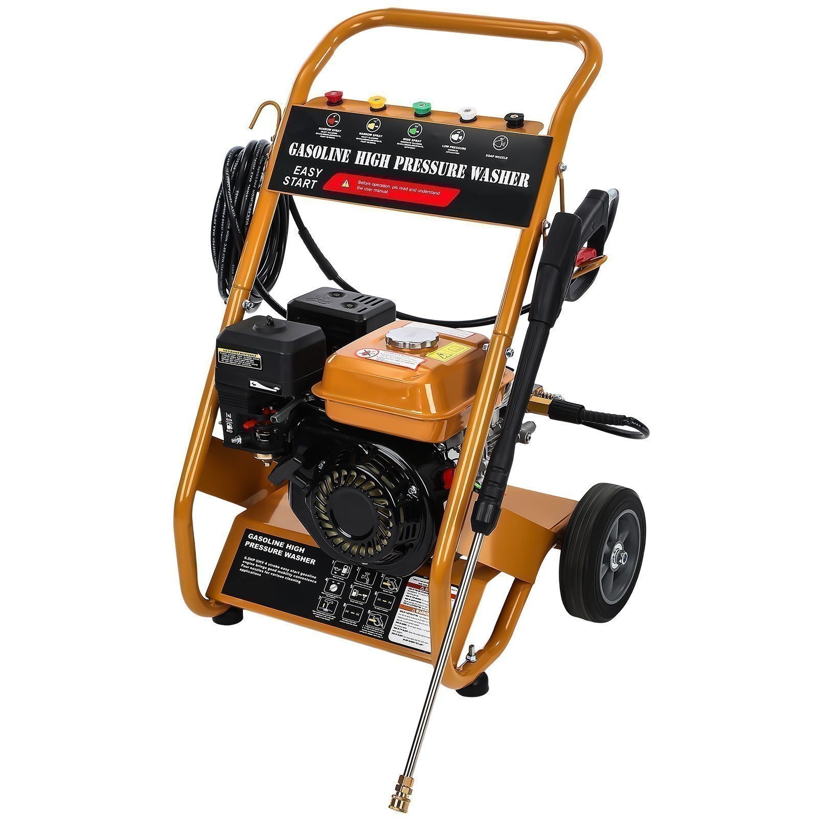 3950 PSI Gas Pressure Washer 5 Nozzles Gas Powered Washer 0.6 L Oil Capacity