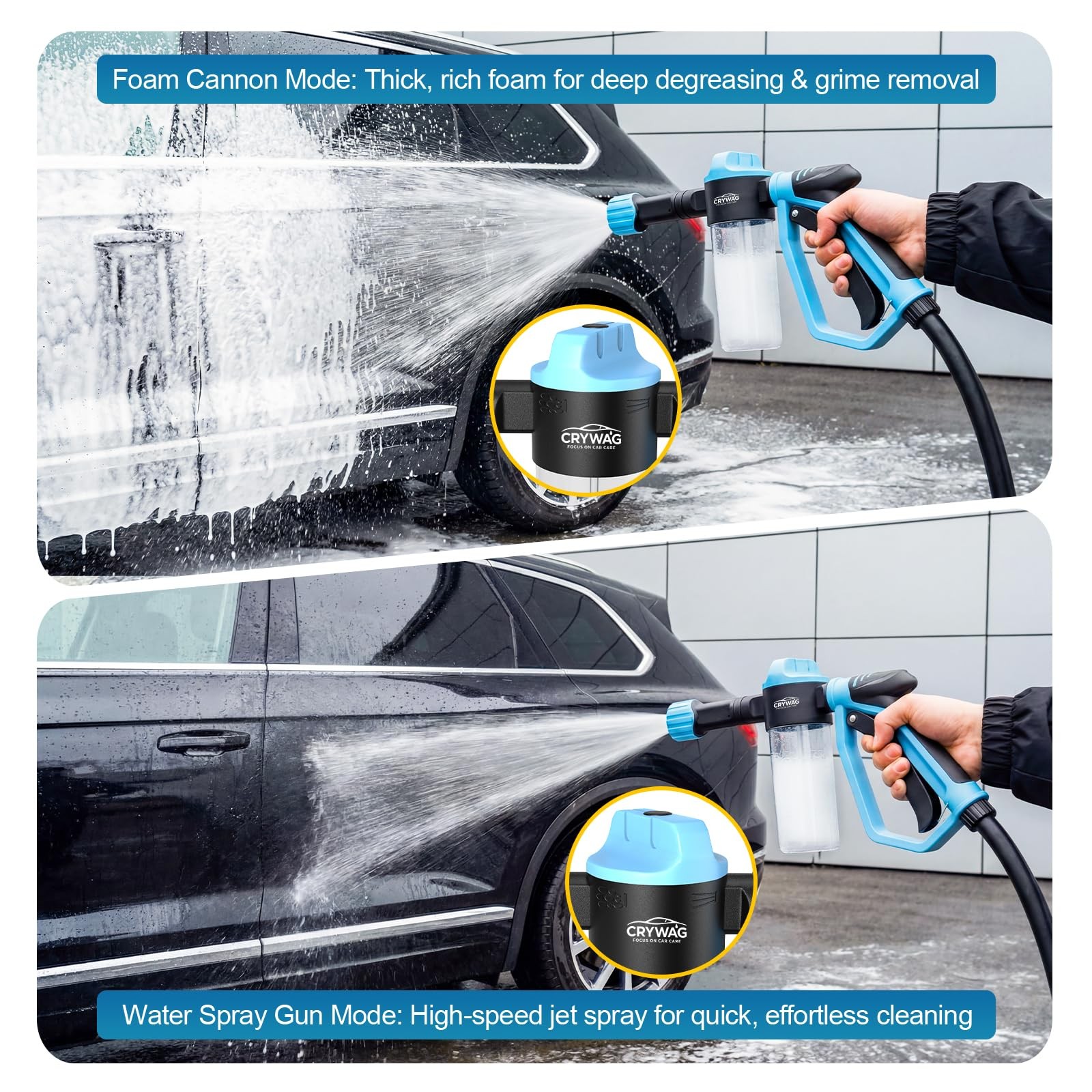 Car Foam Cannon Gun Garden Hose Soap Sprayer Wash Mitt 3 Modes Outdoor Cleaning