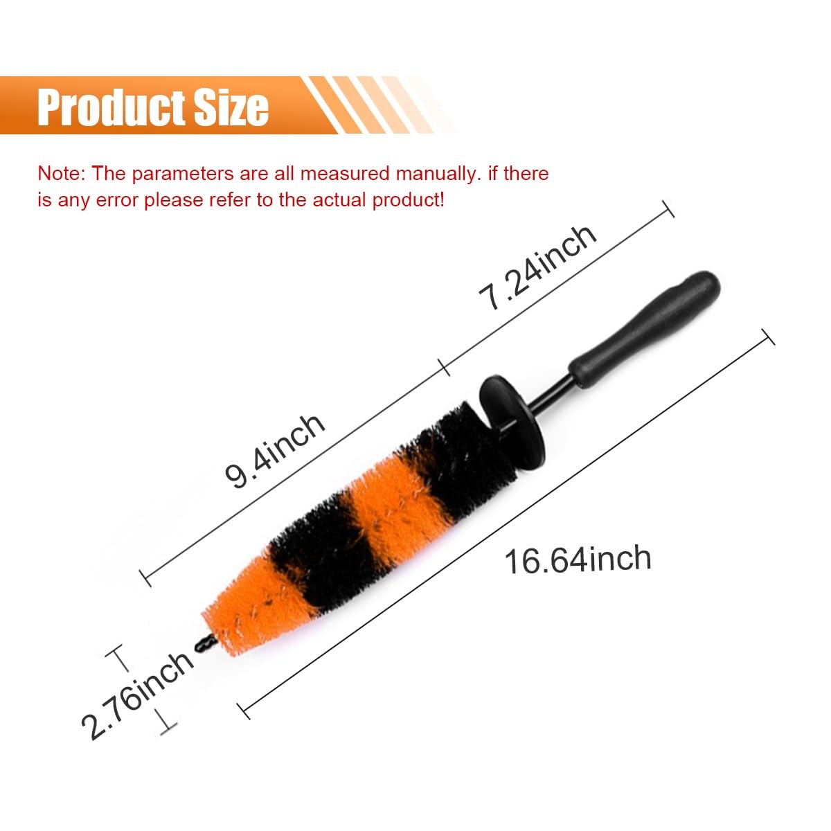 Master Car Wheel Brush, 16″ Long Soft Bristle Rim Orange & Black