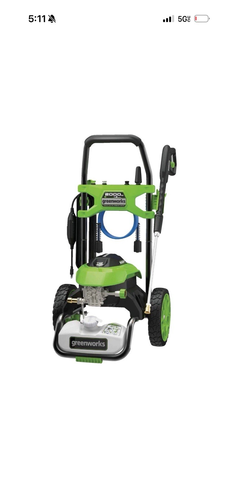 Greenworks 2000-PSI 1.2 GPM Heavy-Duty Cold Water Corded Electric Pressure