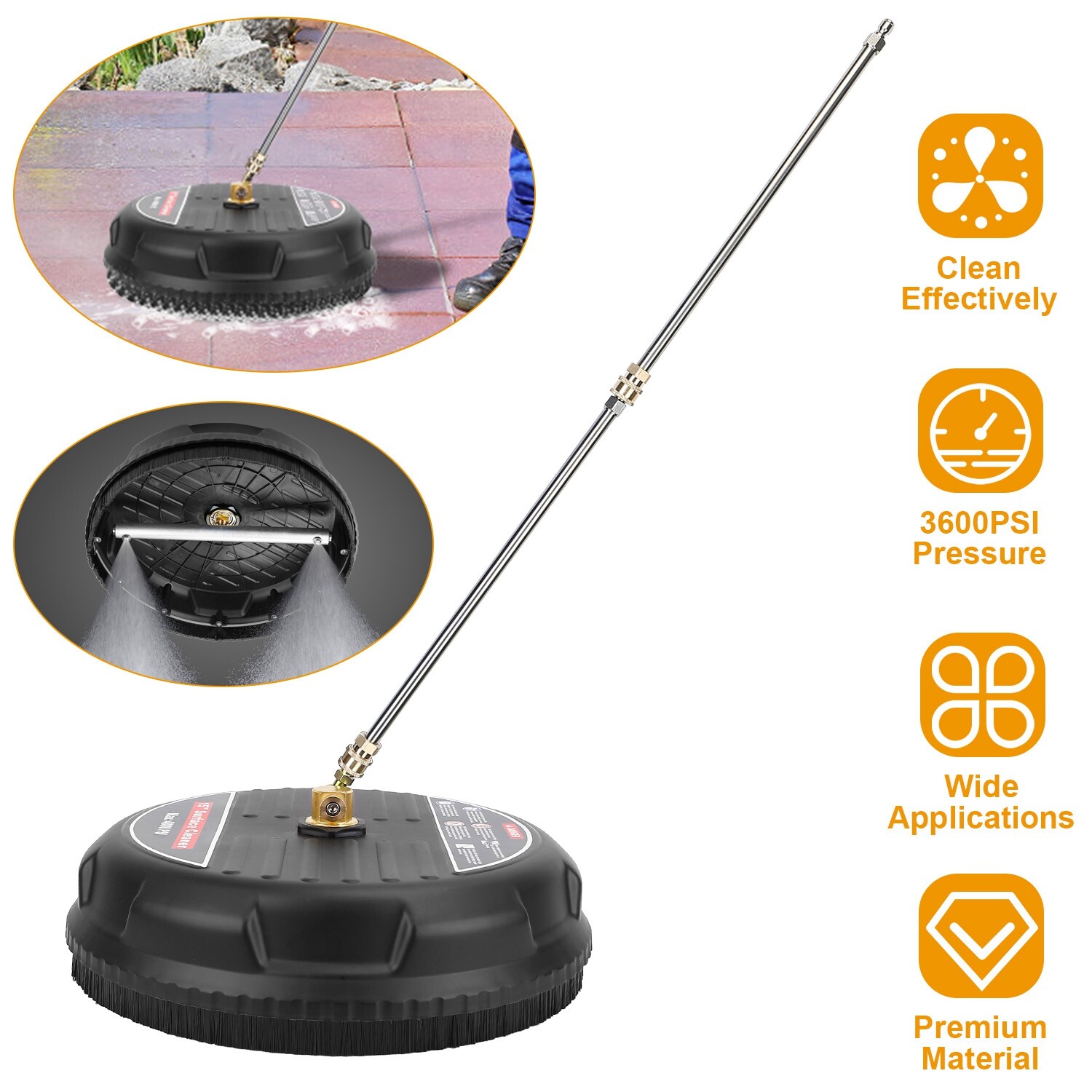 15in Pressure Washer Surface Cleaner w/ 2 Extension Wand & Nozzle 3600 PSI Tool