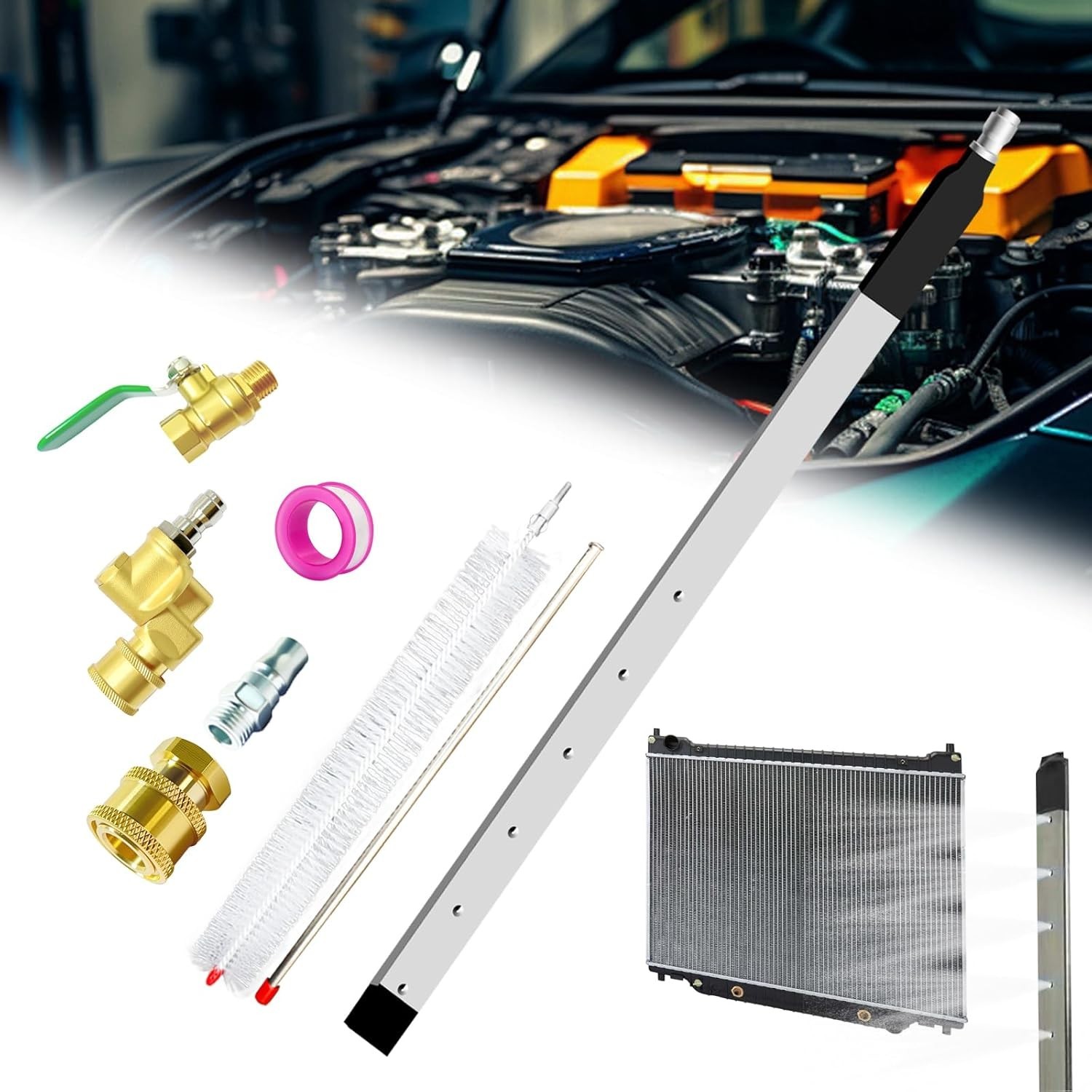 40″ Pro Radiator Cleaning Wand Kit–Stainless Steel Radiator Cleaner Wand with…