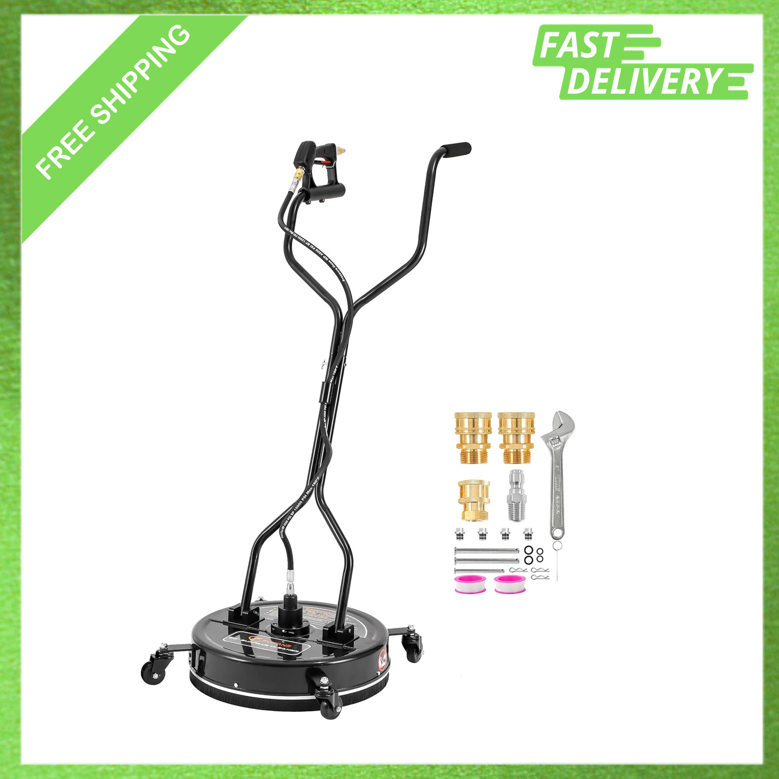 20 Inch Pressure Washer Surface Cleaner with Wheels Dual Handle 4500 PSI for