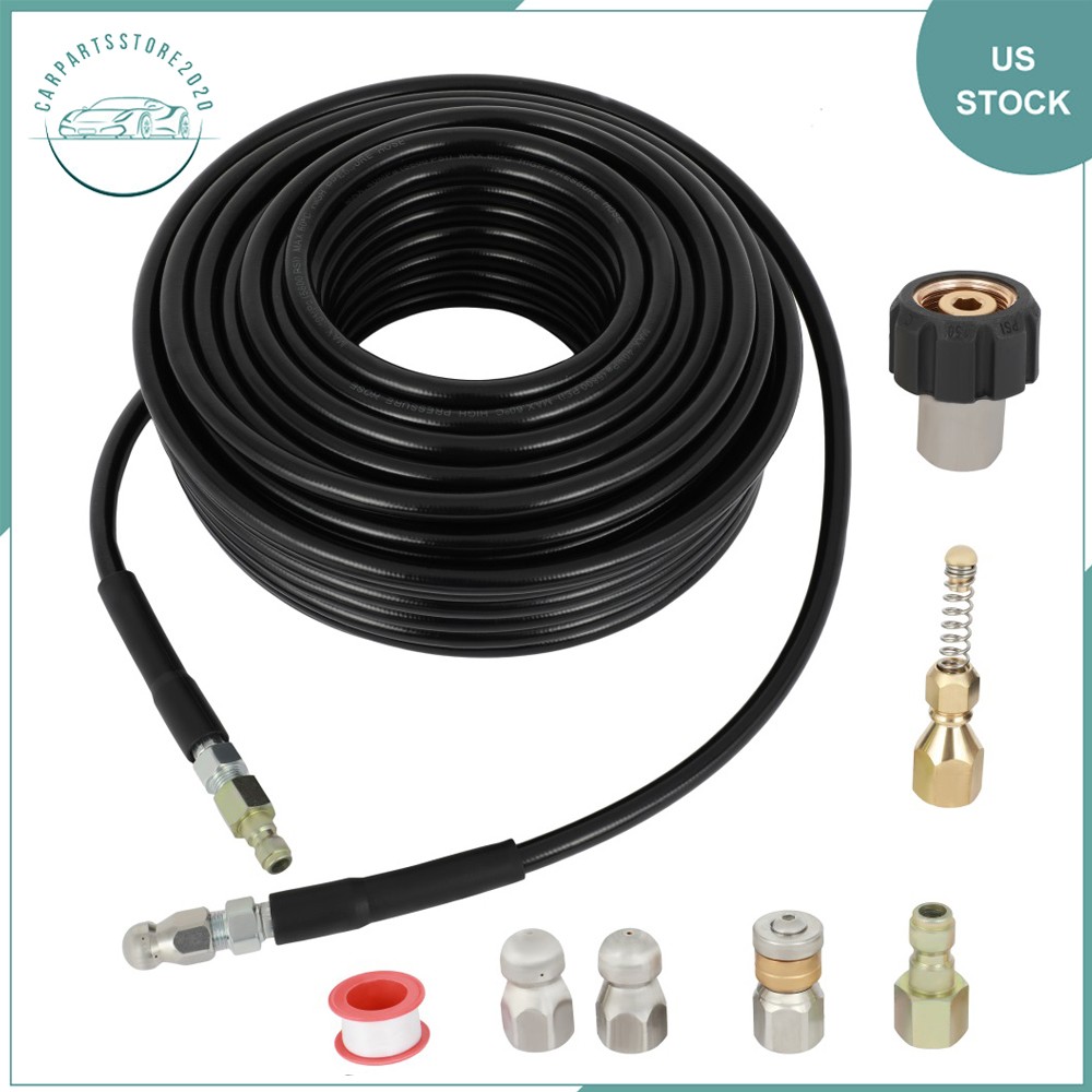 Sewer Jetter Nozzles Kit For Pressure Washer 100FT 1/4″M-NPT Drain Cleaning Hose