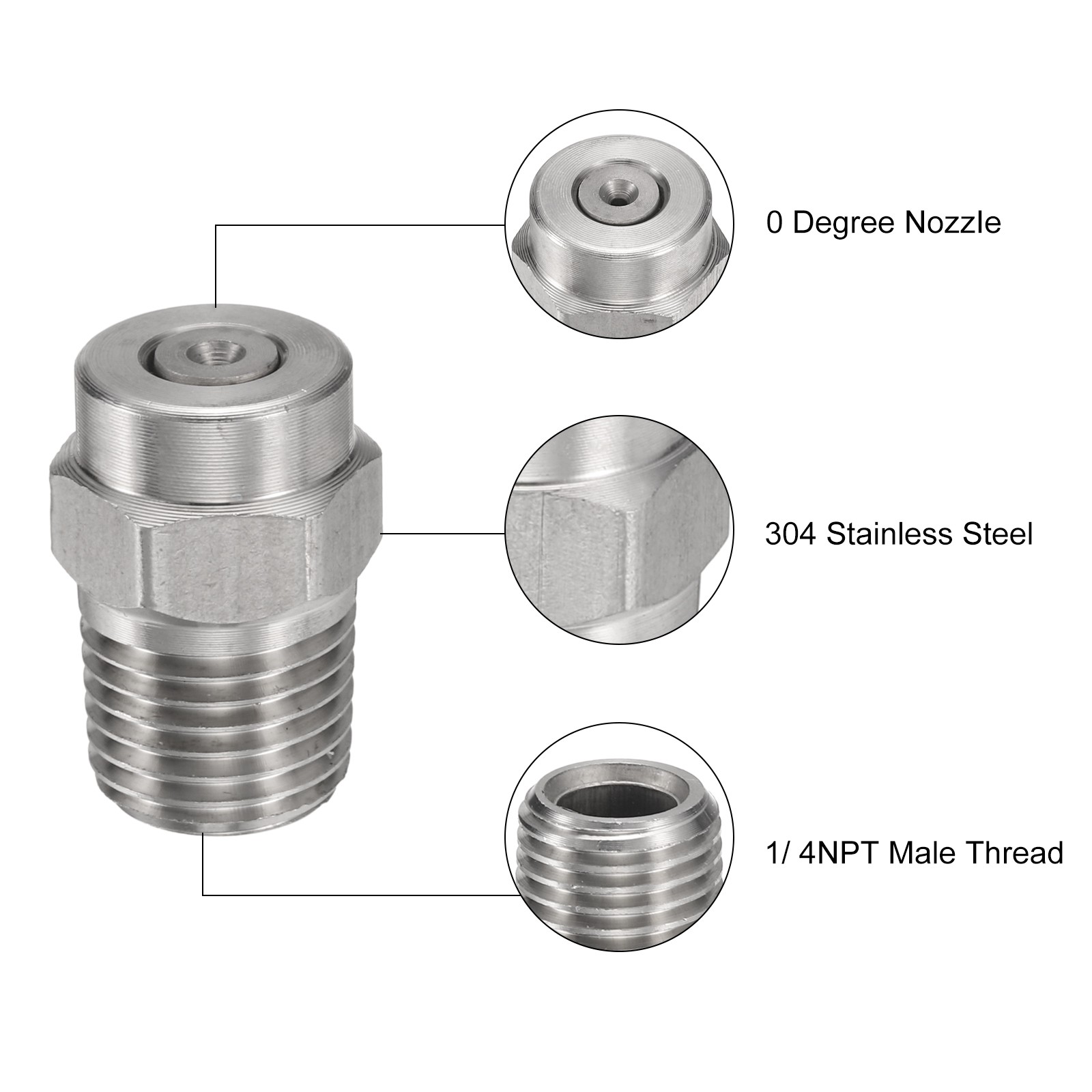 6Pcs Threaded Nozzle Tips with 1.236mm Orifice 1/4″ Male NPT 0 Degree