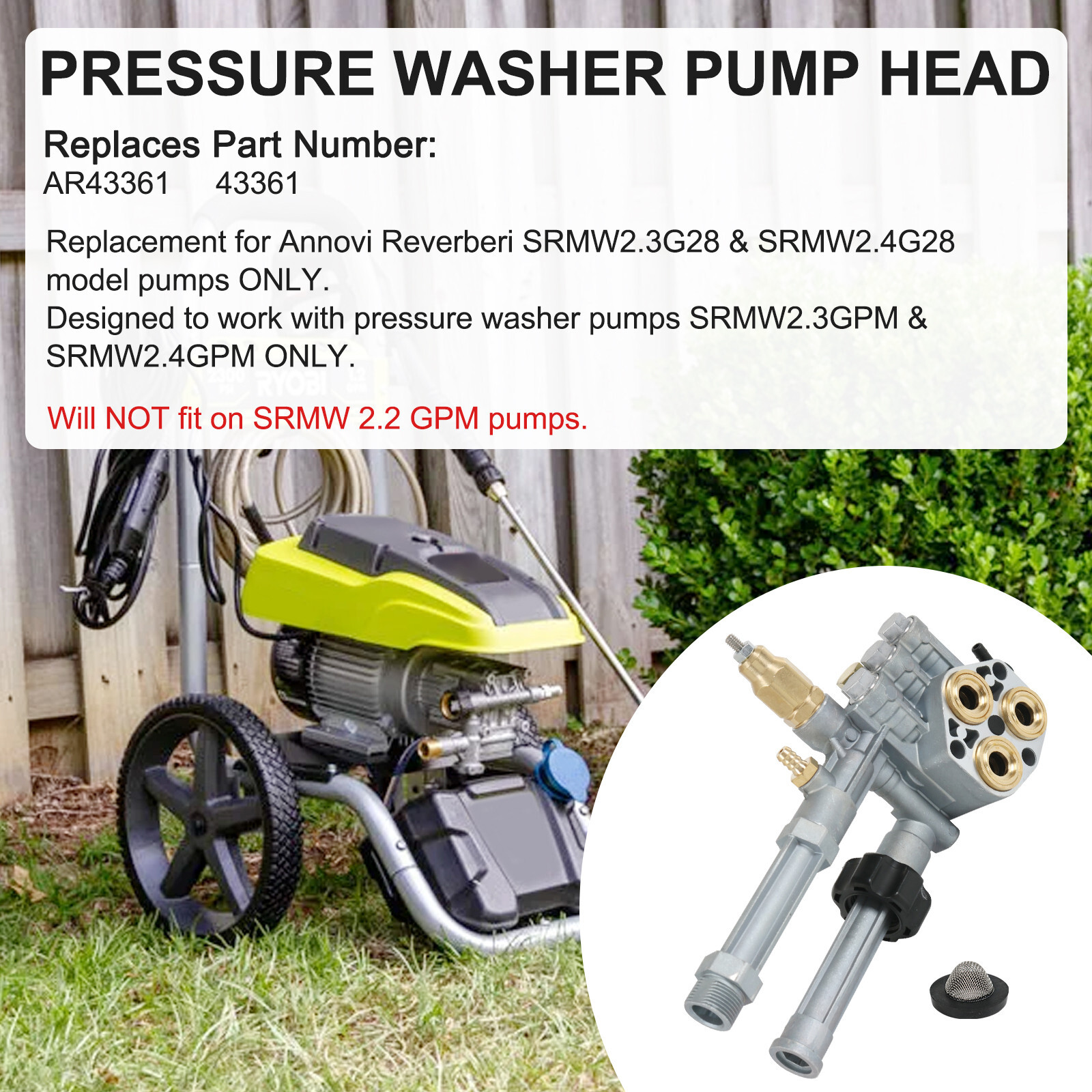 Complete Pump Head W/ Unloader 2800 PSI for SRMW2.3G28 & SRMW2.4G28 Model Pumps