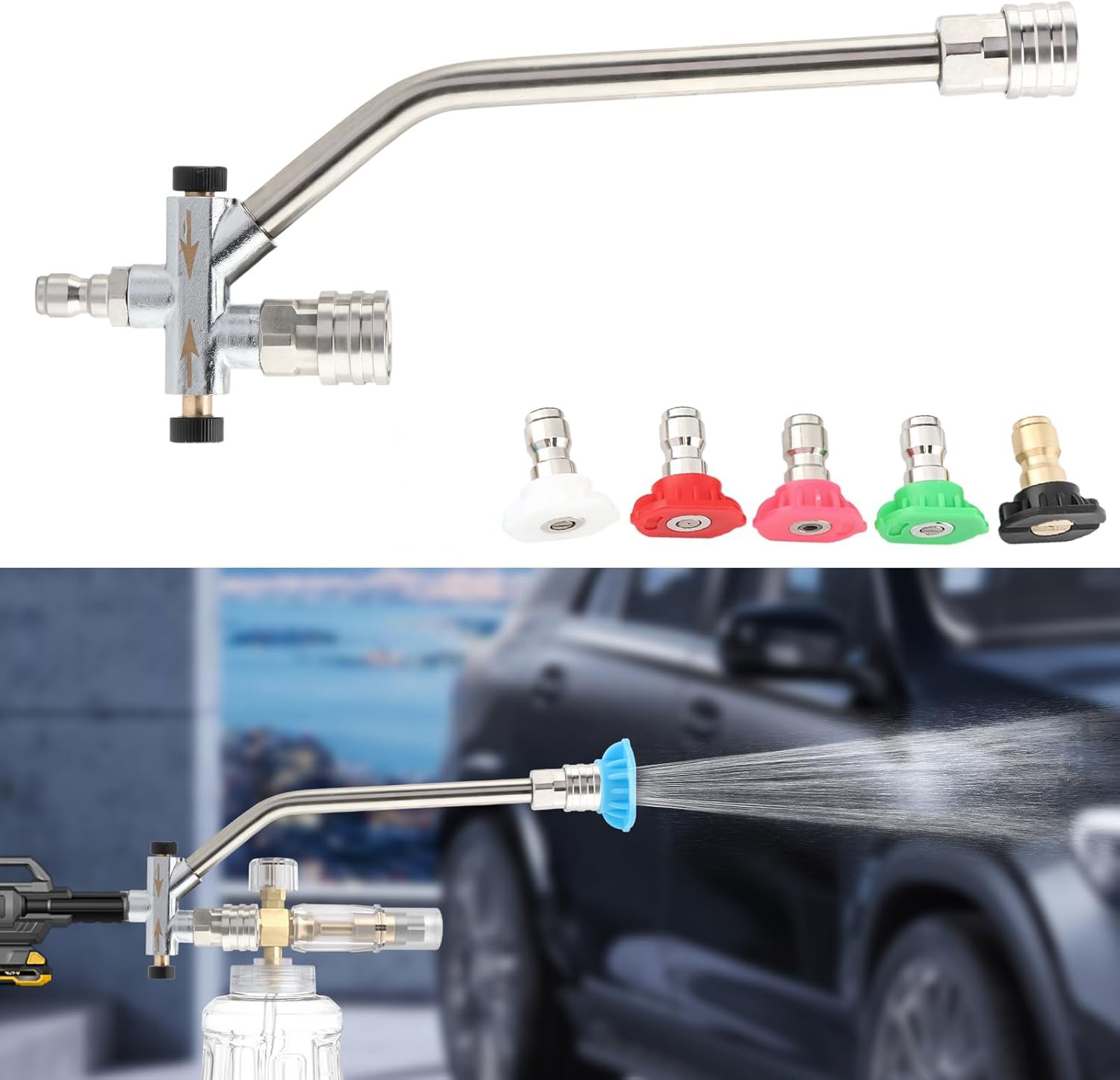 Foam Cannon Dual Connector Accessory Dual-Purpose Switch Spray Gun w/5 Nozzles