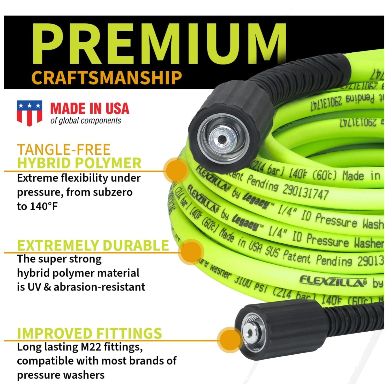 Flexible 1/4 in. x 50 ft. Pressure Washer Hose, ZillaGreen