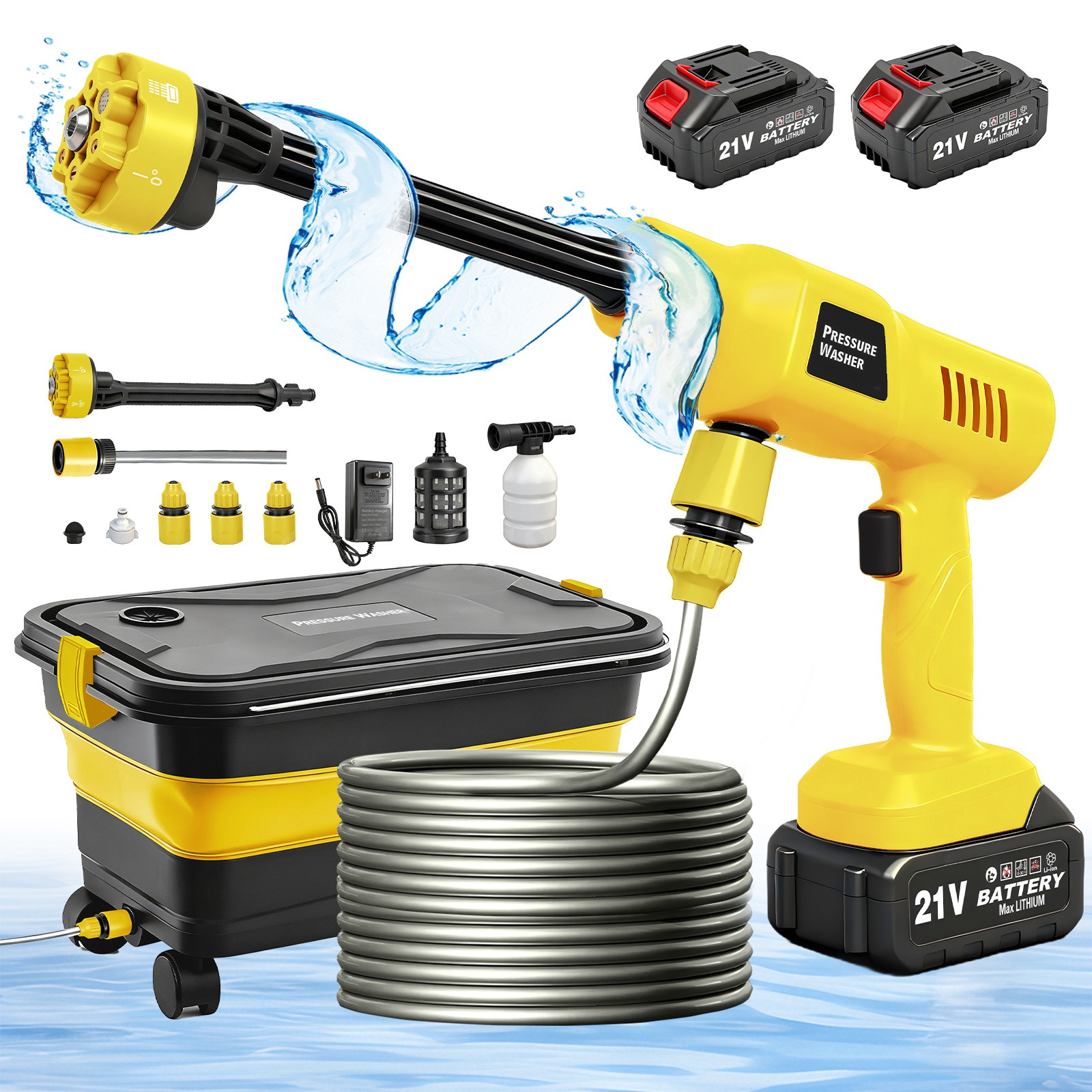 1160PSI Cordless Pressure Washer Gun 3Water Supply 2*4.0ah Batteries 6in1 Nozzle
