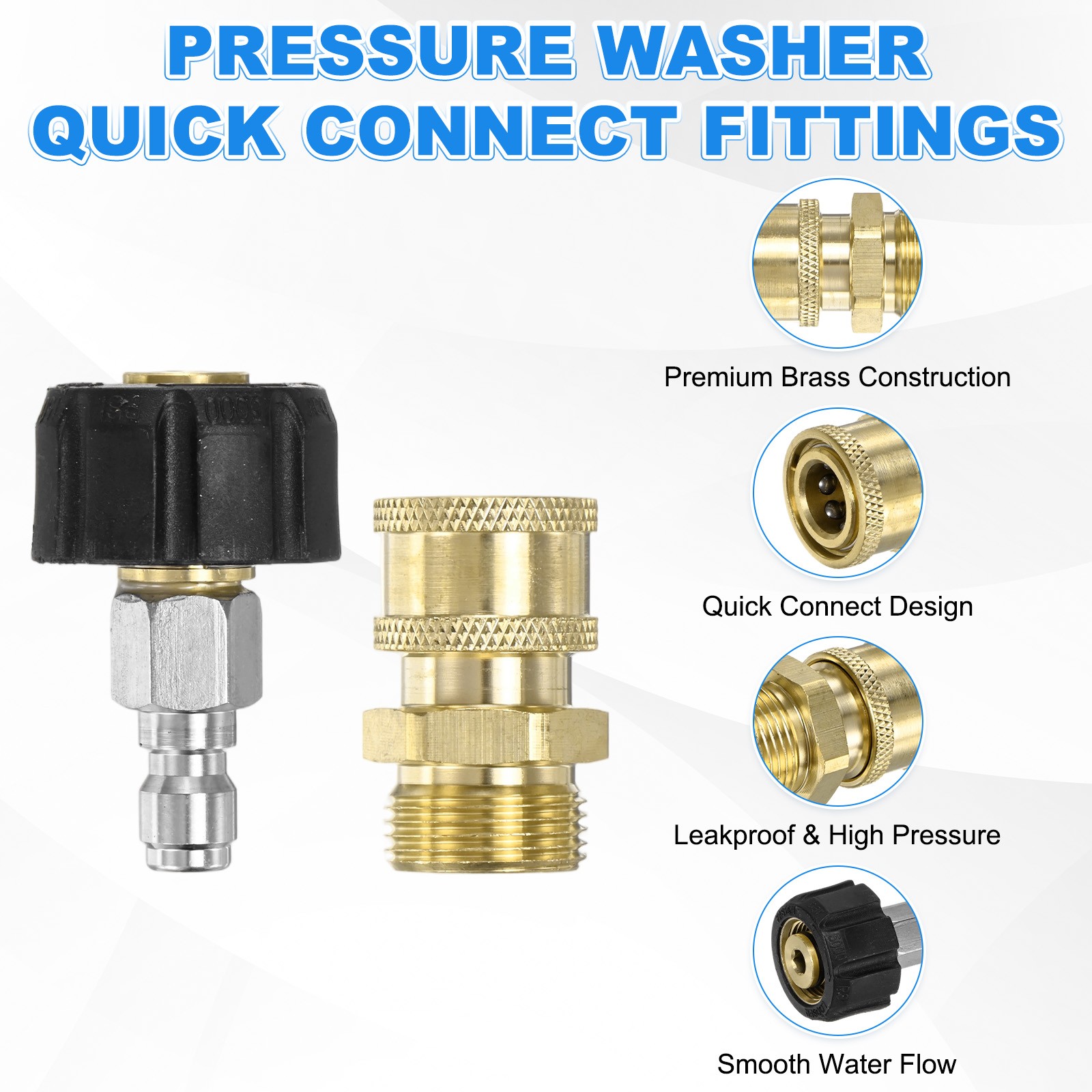 2-Set M22 15mm to 1/4 Inch Female & Male Pressure Washer Quick Connect Fittings