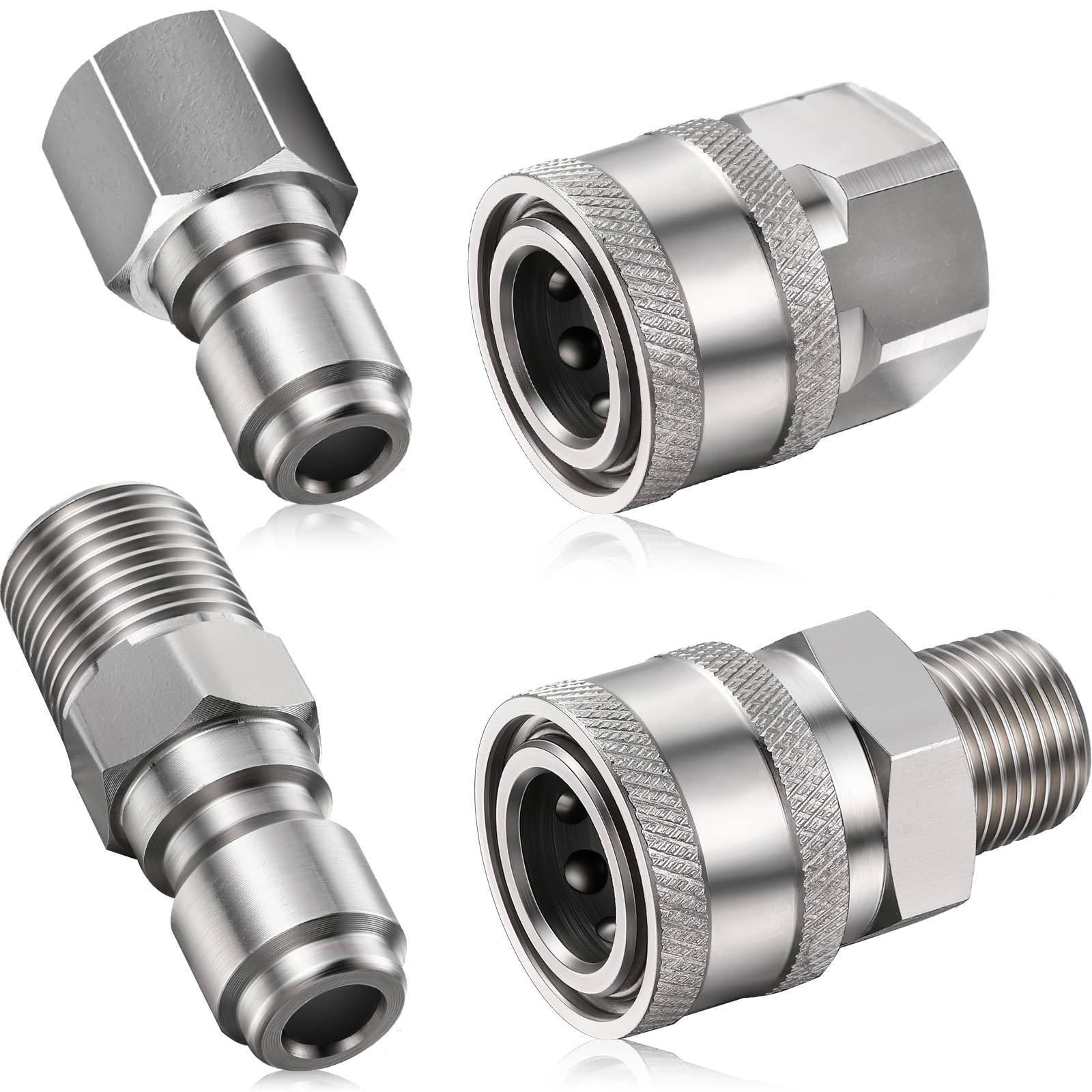 2 Sets NPT 1/4 Inch Pressure Washer Coupler Quick Connect Plug Male Female
