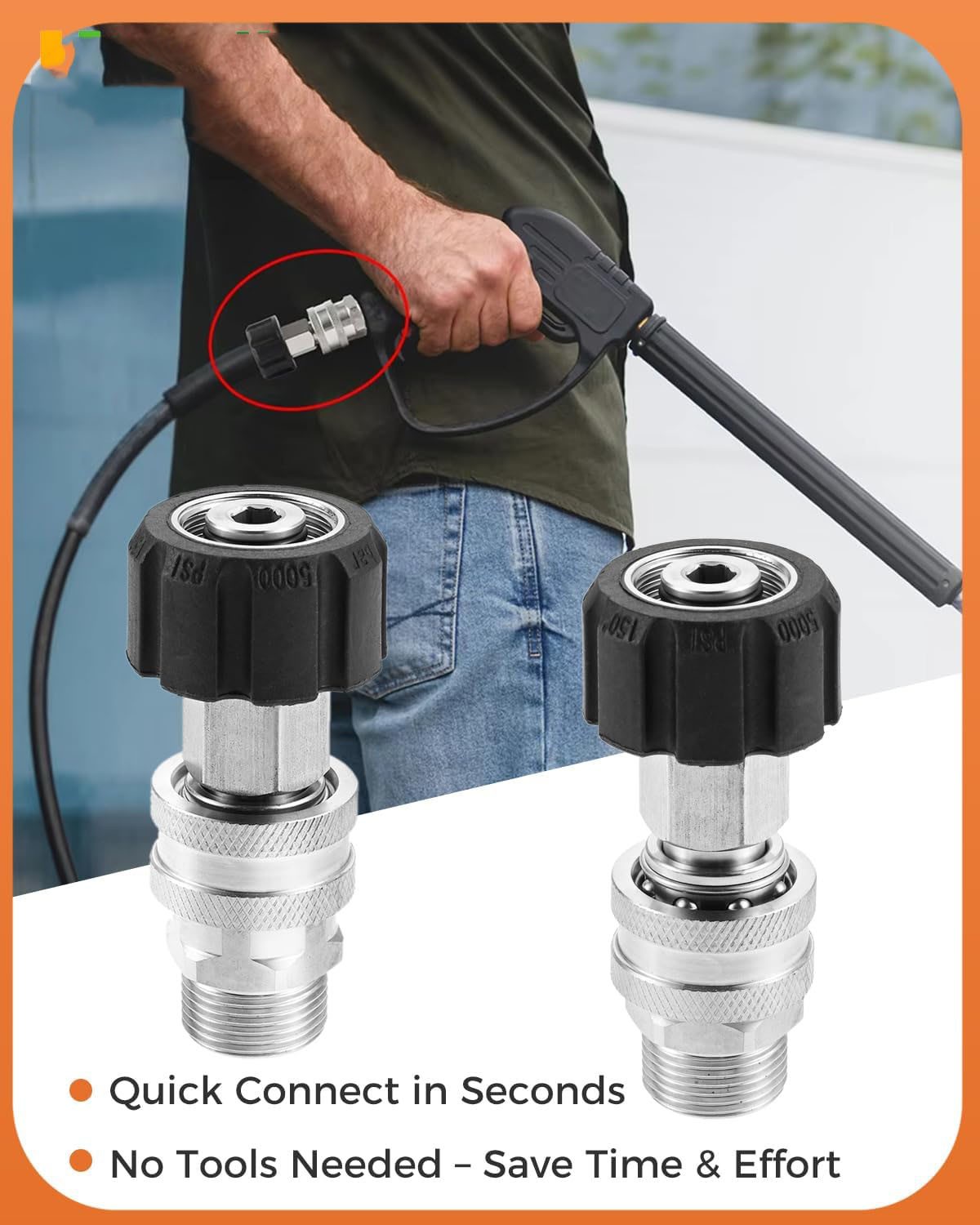 4Pack Pressure Washer Quick Connectors M22-14 mm 3/8″ Quick Release Adapters