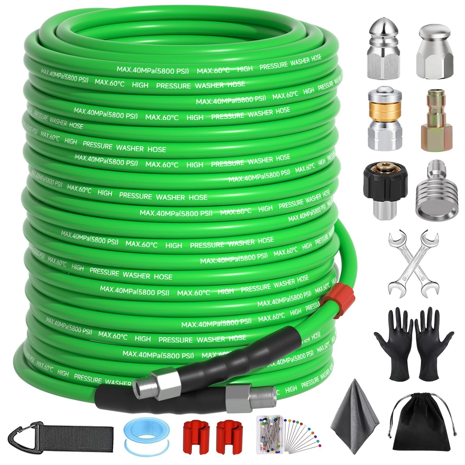 Sewer Jetter Kit for Pressure Washer 200 FT，Drain Cleaner Hose 1/4 Inch NPT C…