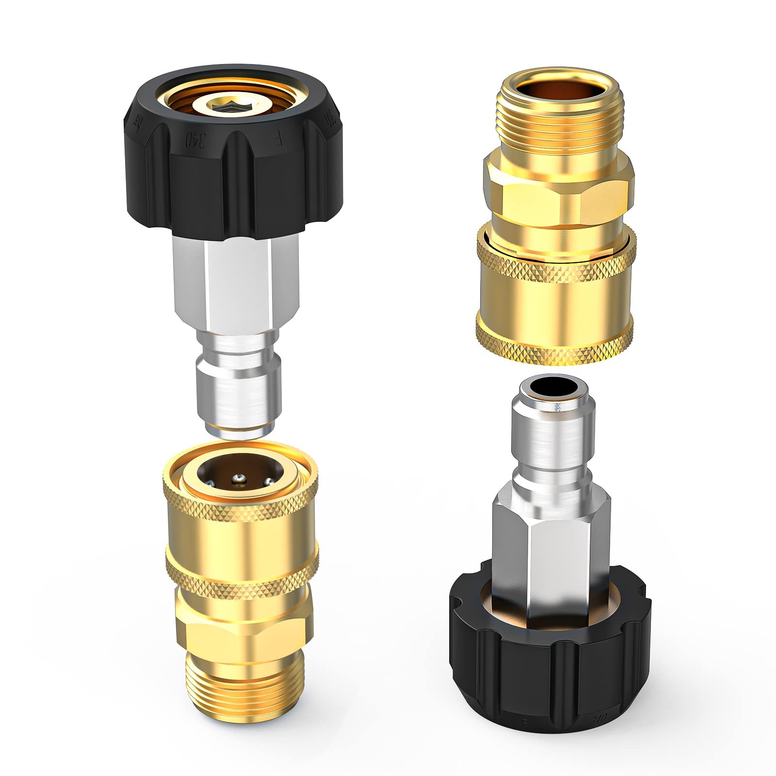 Pressure Washer Quick Connect Fittings M22 14mm To 3/8 Inch Brass 4pc Kit